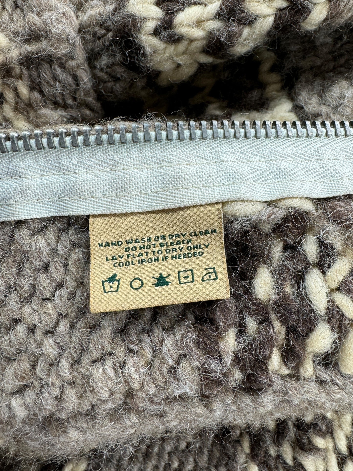 Care Tag on Filson Green Label Cowichan Style Sweater SZ L