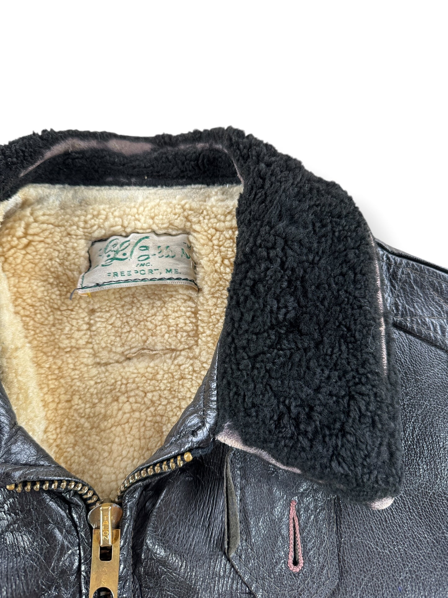 Collar on Vintage LL Bean Script Era Lambskin G1 Style Leather Jacket SZ M