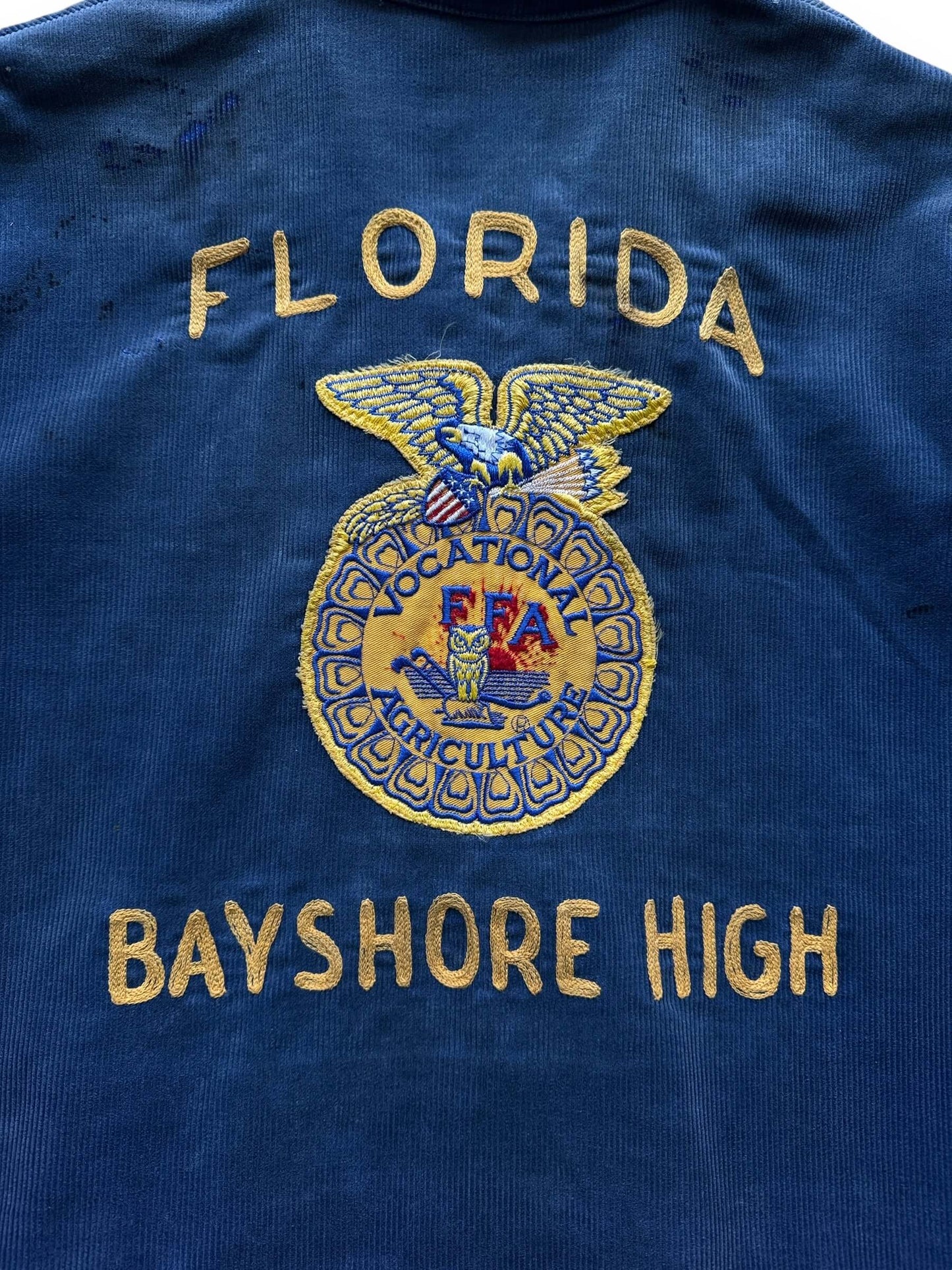 back close up of Vintage Faded Bayshore High FL FFA Jacket SZ 44