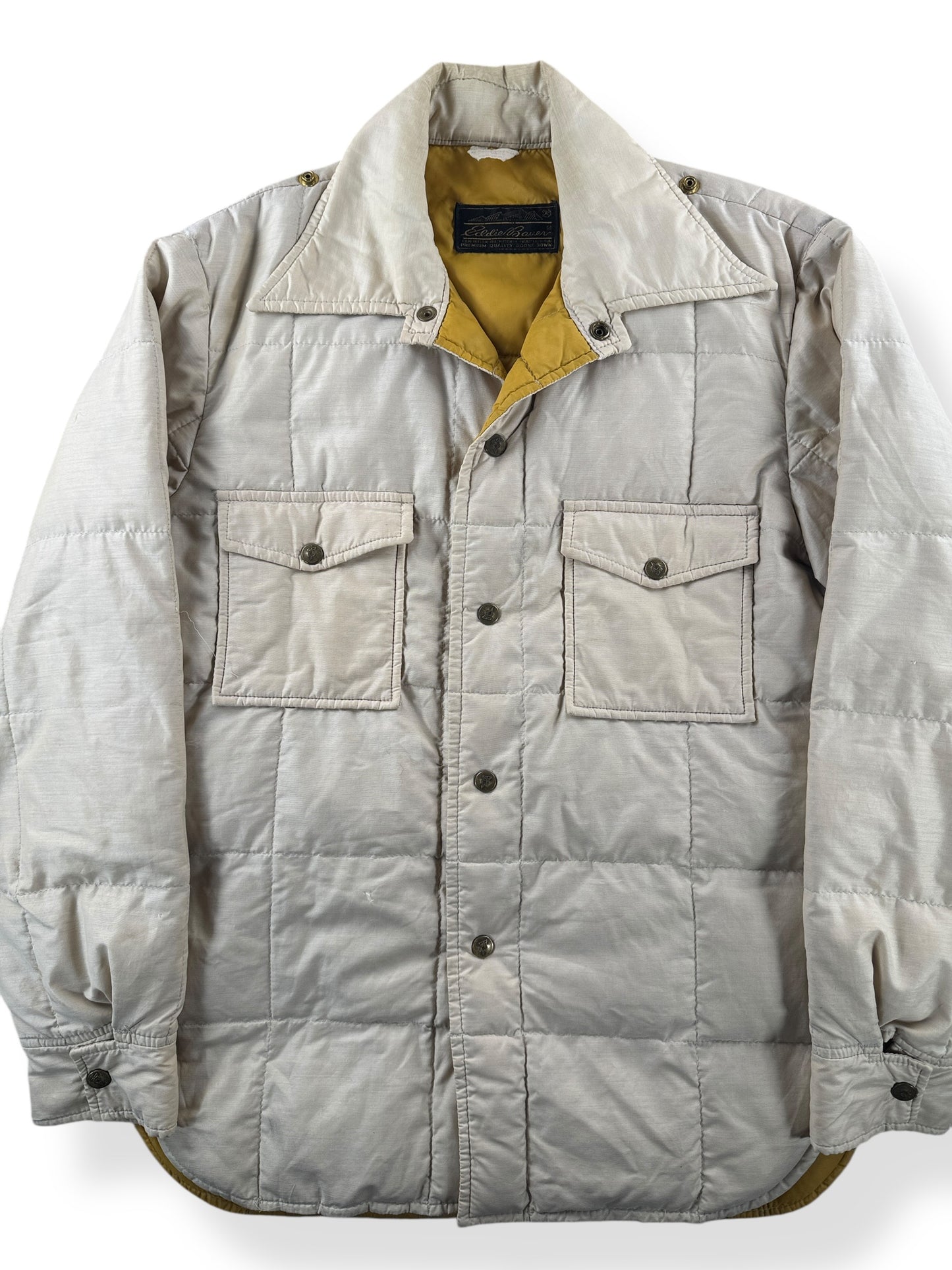 Front Close Up of Vintage Eddie Bauer Down Shacket SZ L