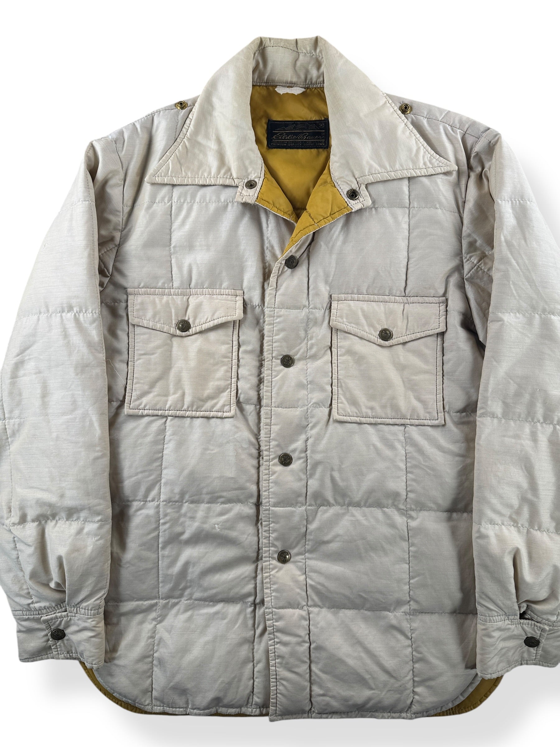 Front Close Up of Vintage Eddie Bauer Down Shacket SZ L