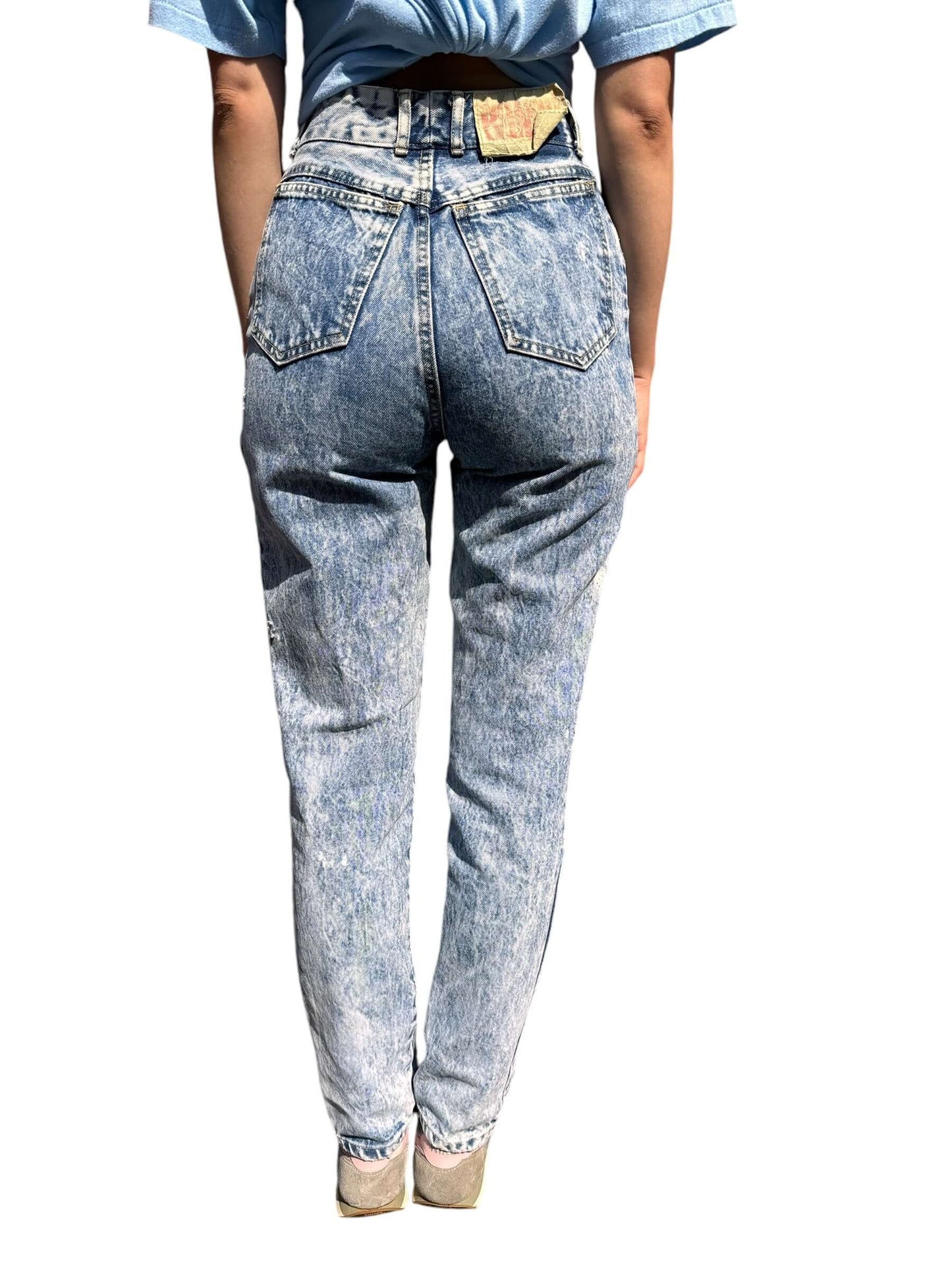 Back view of Vintage 80s Acid Wash Bongo Jeans W27