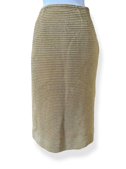 Front view of 1950s Gold Lurex Pencil Skirt M