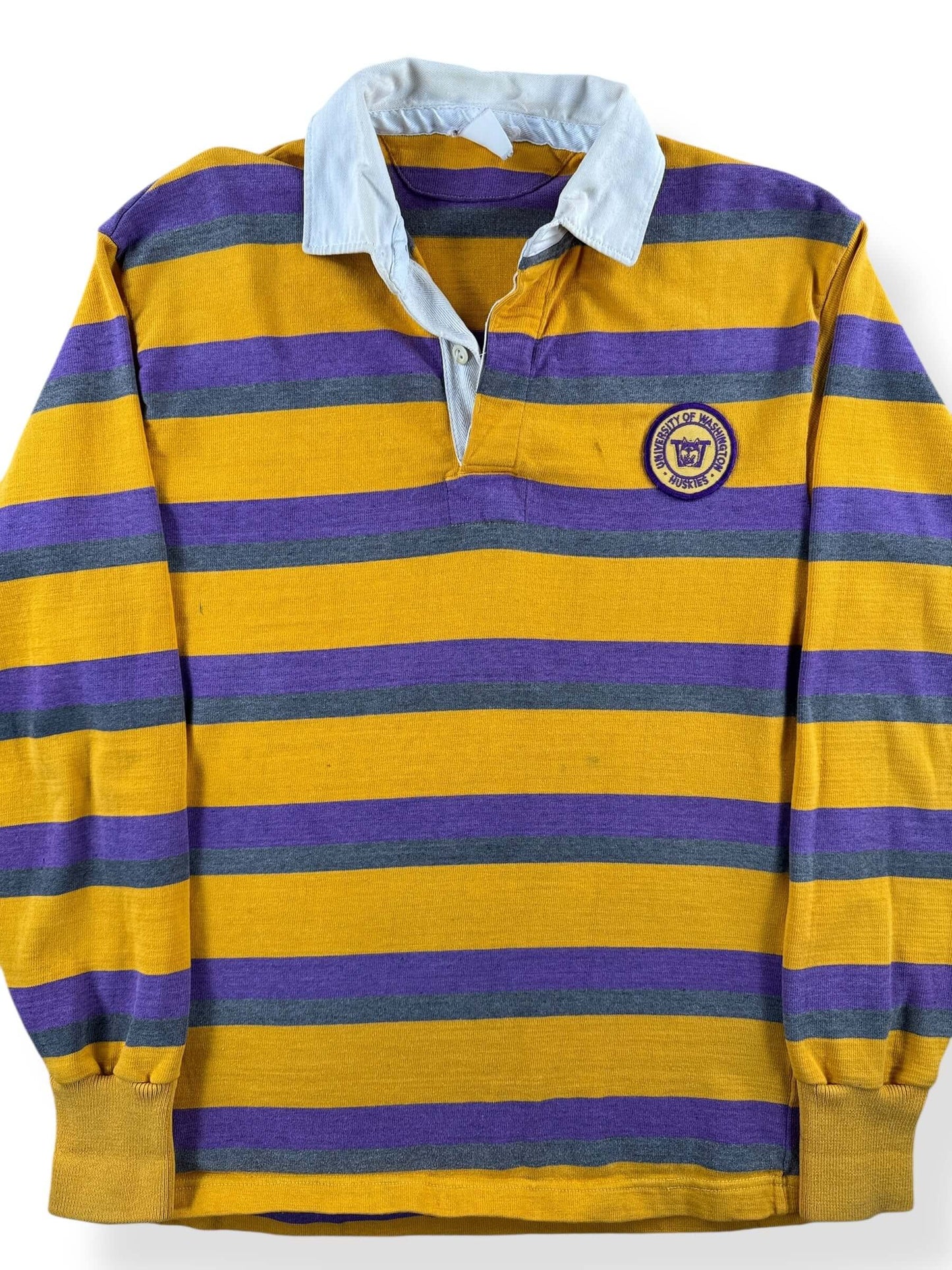 Front Close Up of Vintage Huskies Rugby Shirt SZ L