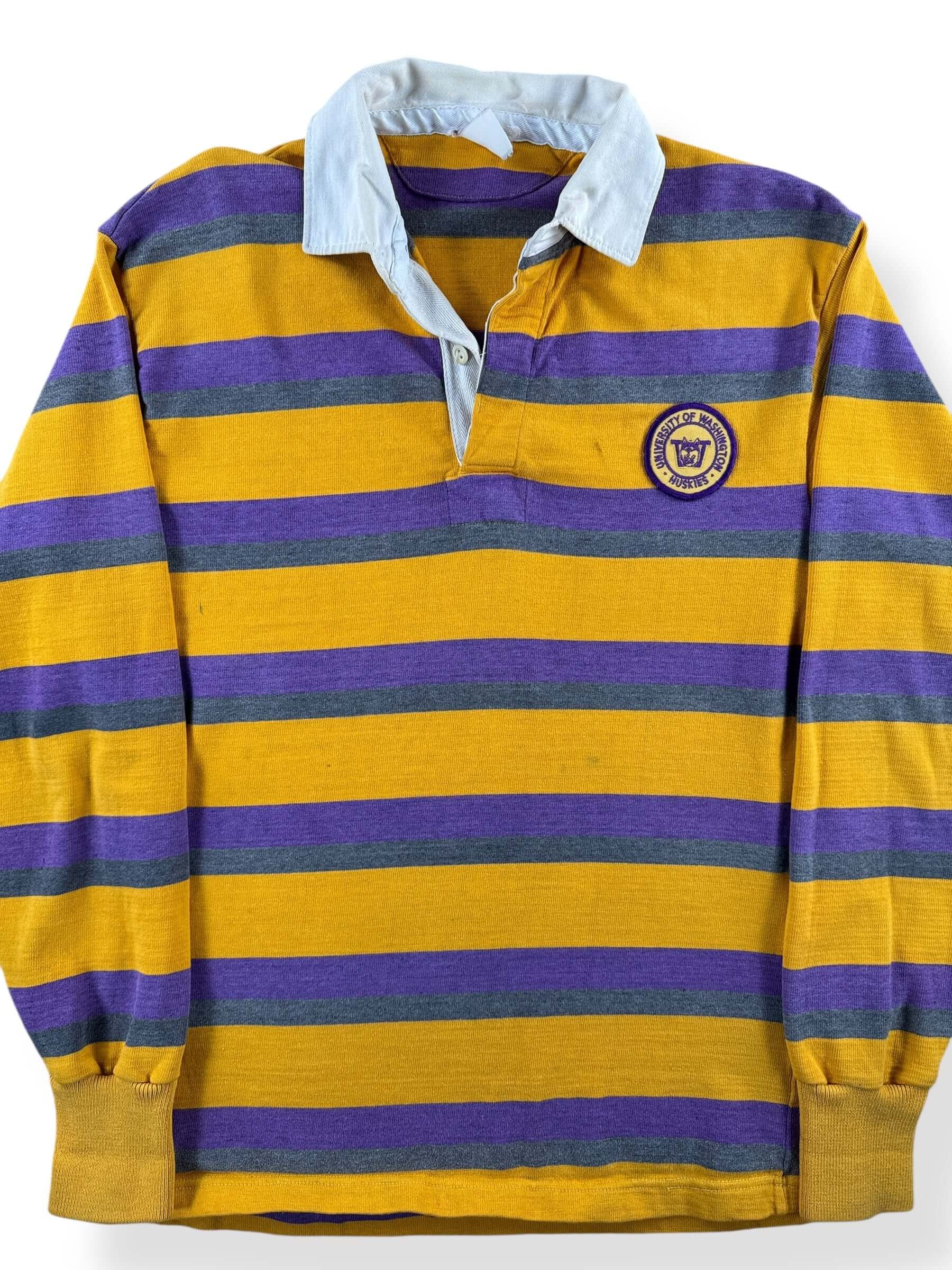 Front Close Up of Vintage Huskies Rugby Shirt SZ L