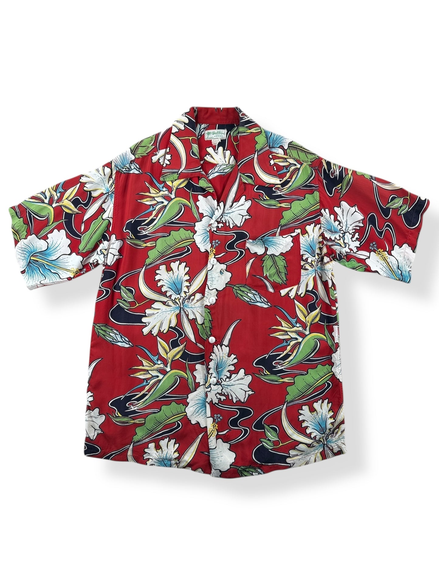 Front of Vintage Malihini Rayon Aloha Shirt SZ M