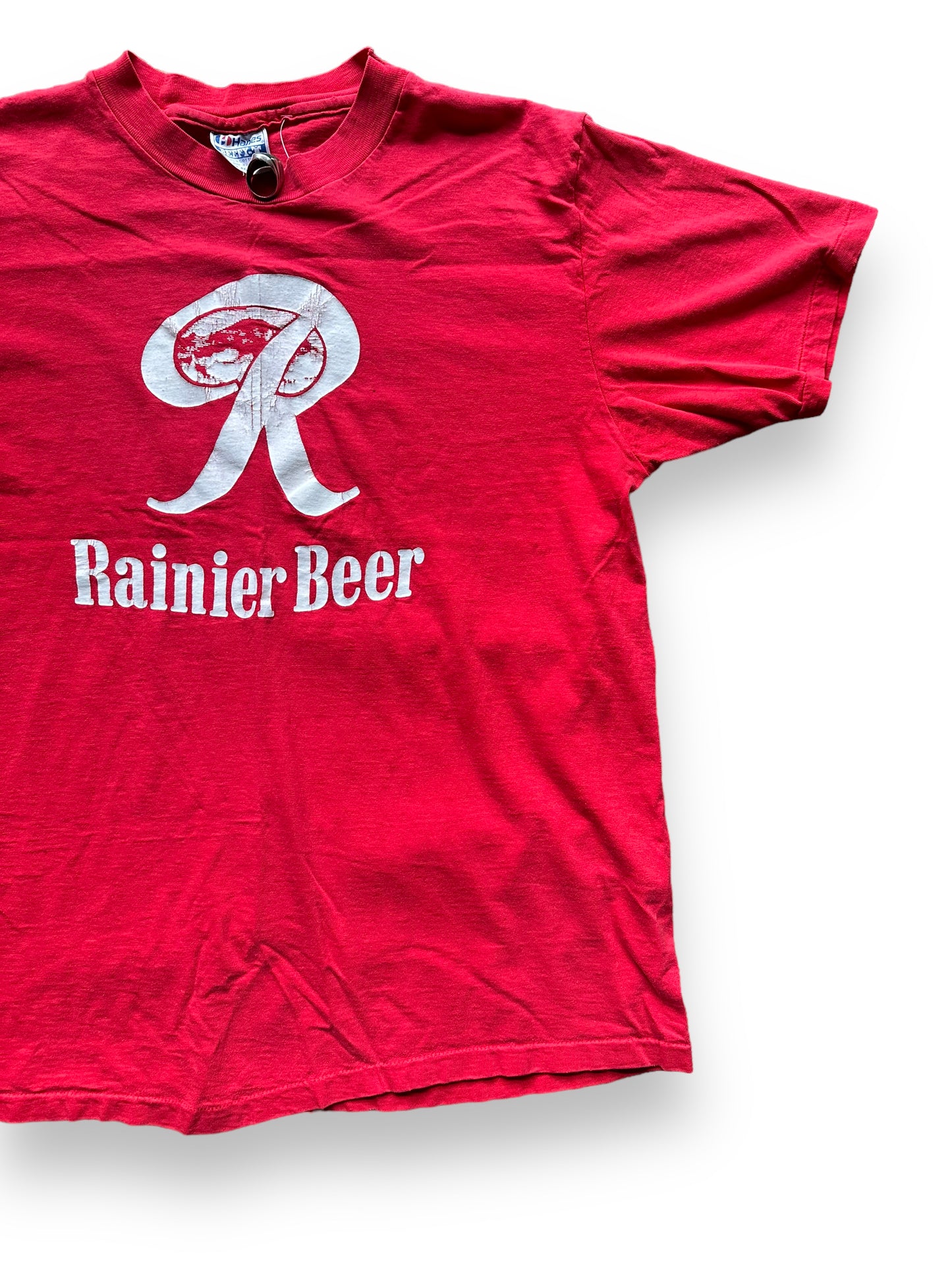 Front Left View of Vintage 1985 Rainier Beer Tennis Tournament Tee SZ XL | Vintage Beer T-Shirts Seattle | Barn Owl Vintage Tees Seattle