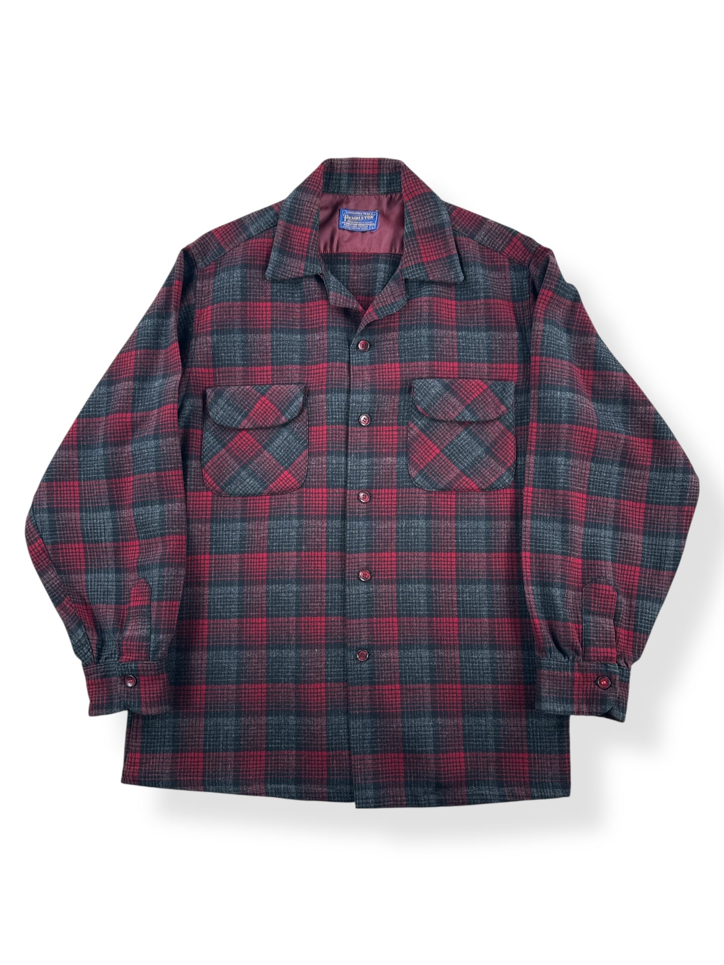 Front of Vintage Pendleton Brown Red Plaid Board Shirt SZ M