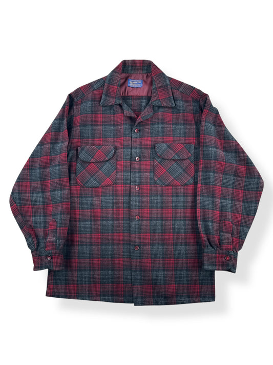 Front of Vintage Pendleton Brown Red Plaid Board Shirt SZ M