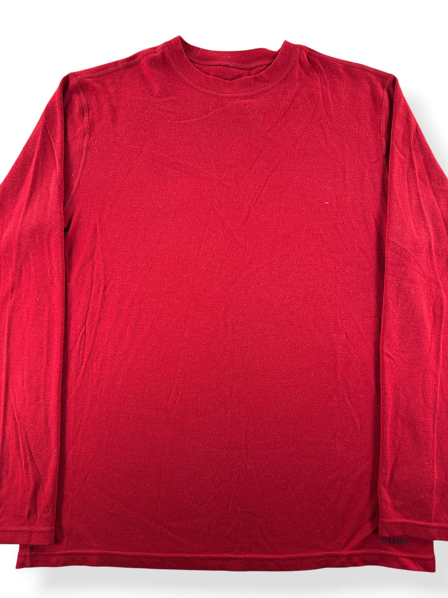 Front Close Up of Filson 280G Red Oak Merino Wool Crewneck SZ L