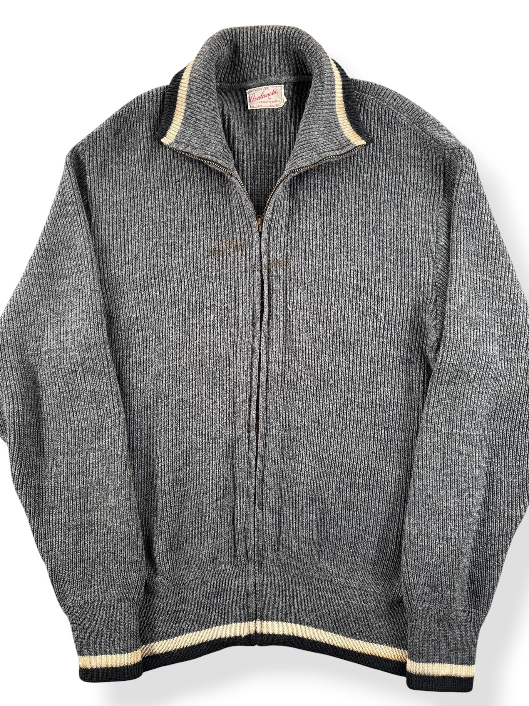 Front Close Up of Vintage Avalanche Zip Up Cardigan SZ L (Fits M)