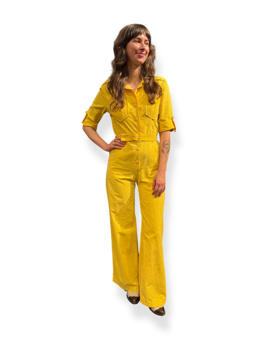 Front view of 1980s Yellow Pantsuit S