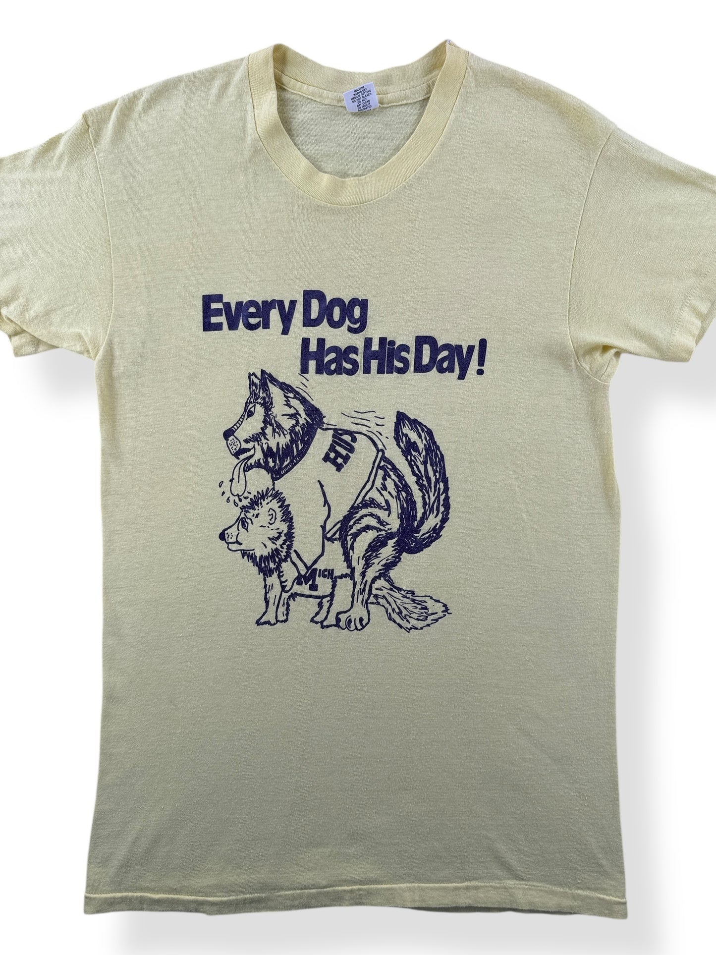 Front Close Up of Vintage 70s UW Wolverine Humpin Tee SZ S