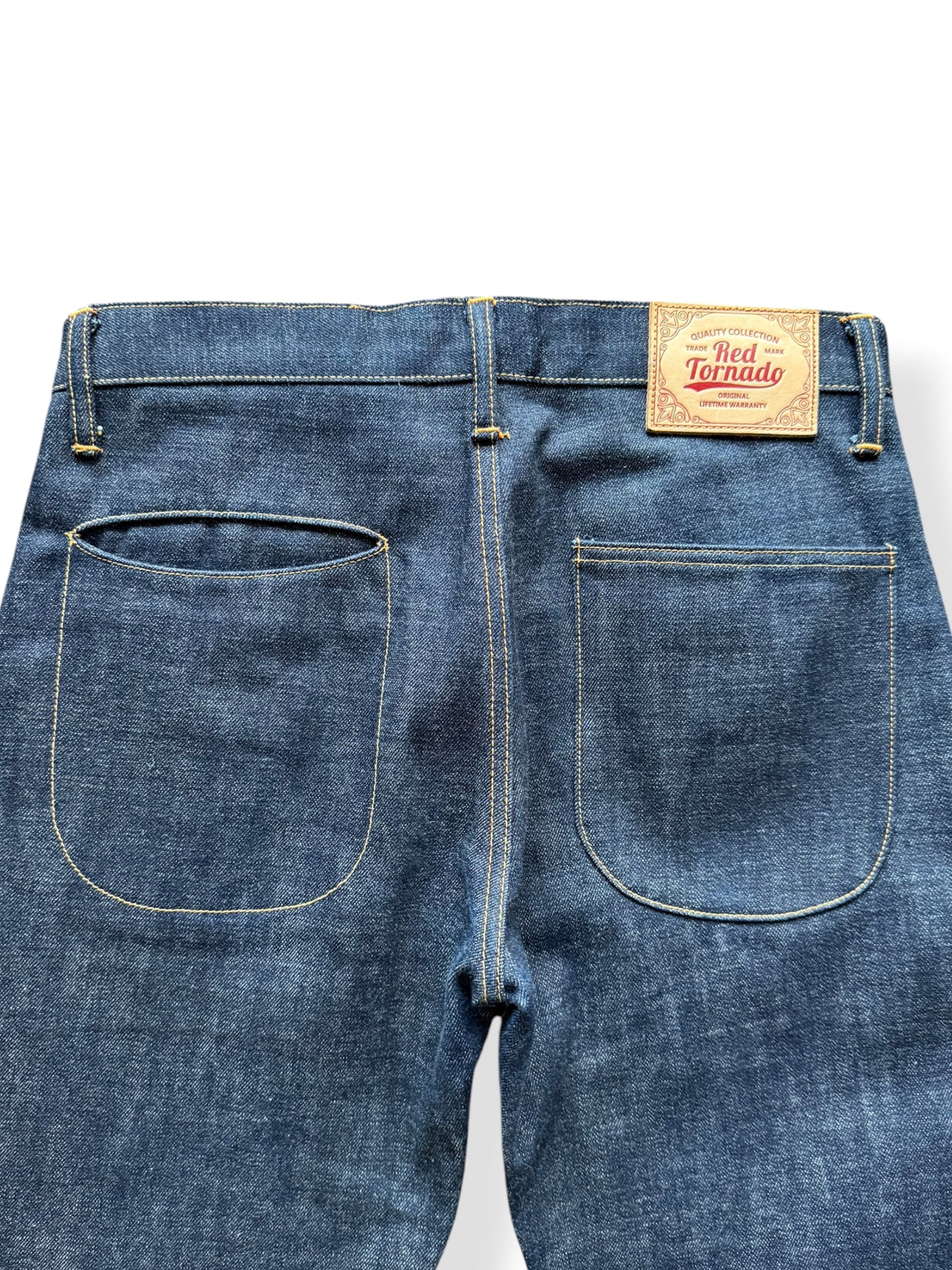 Back pockets on Red Tornado Japanese Selvedge Denim W33
