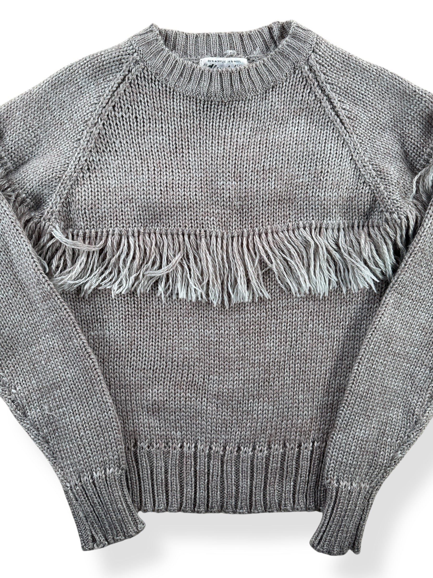 Front Close Up of Vintage Hewlett Fringe Knit Sweater SZ S (Fits XS)
