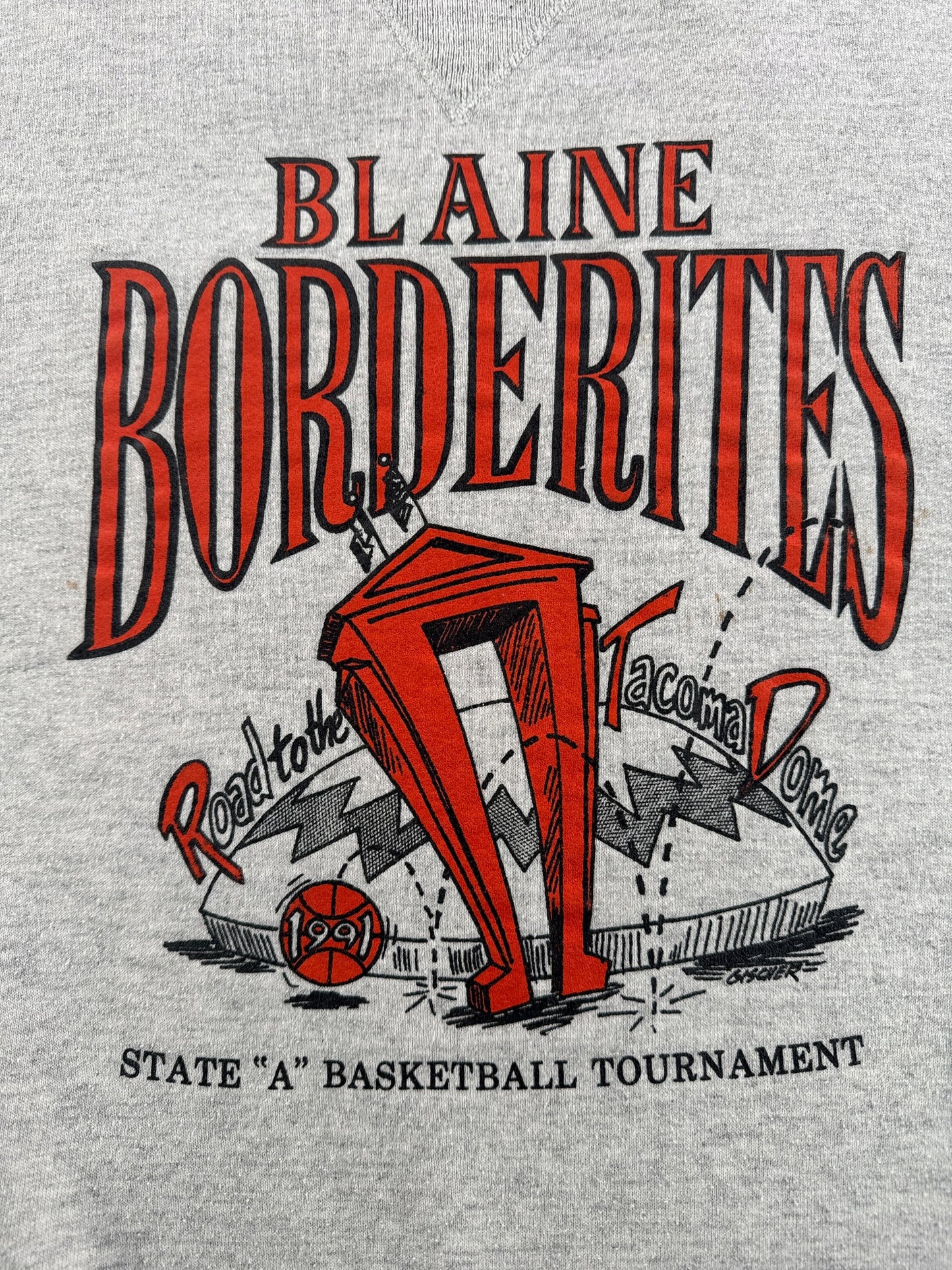 Graphic of Vintage Blaine Borderites Tacoma Dome Crewneck Sweatshirt SZ L