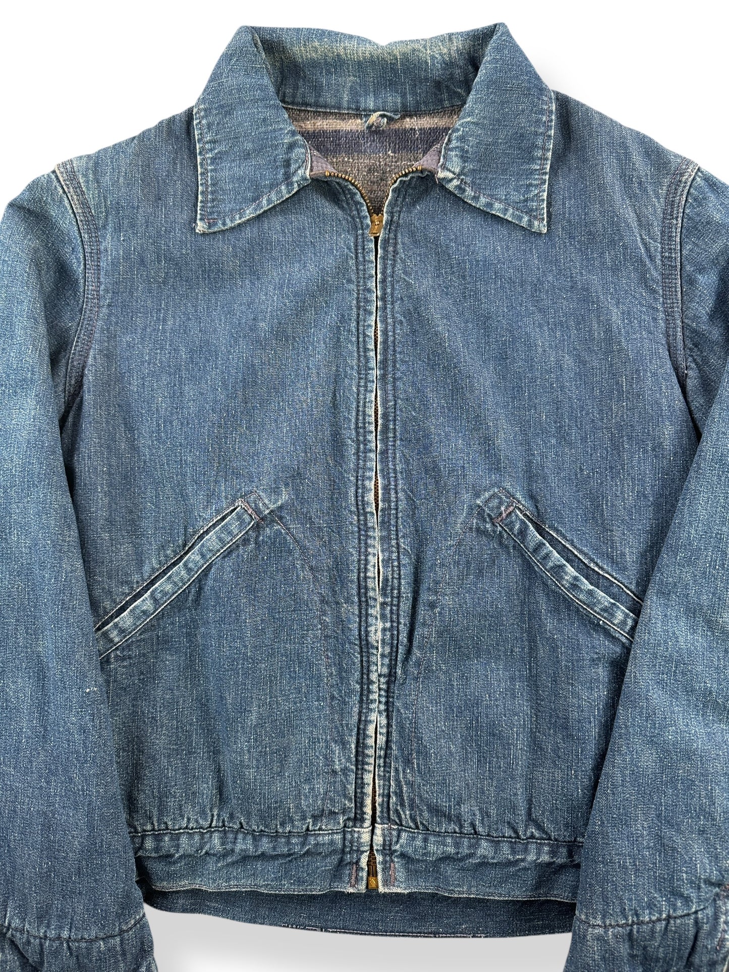 Front Close Up of Vintage Blanket Lined Denim Jacket SZ S