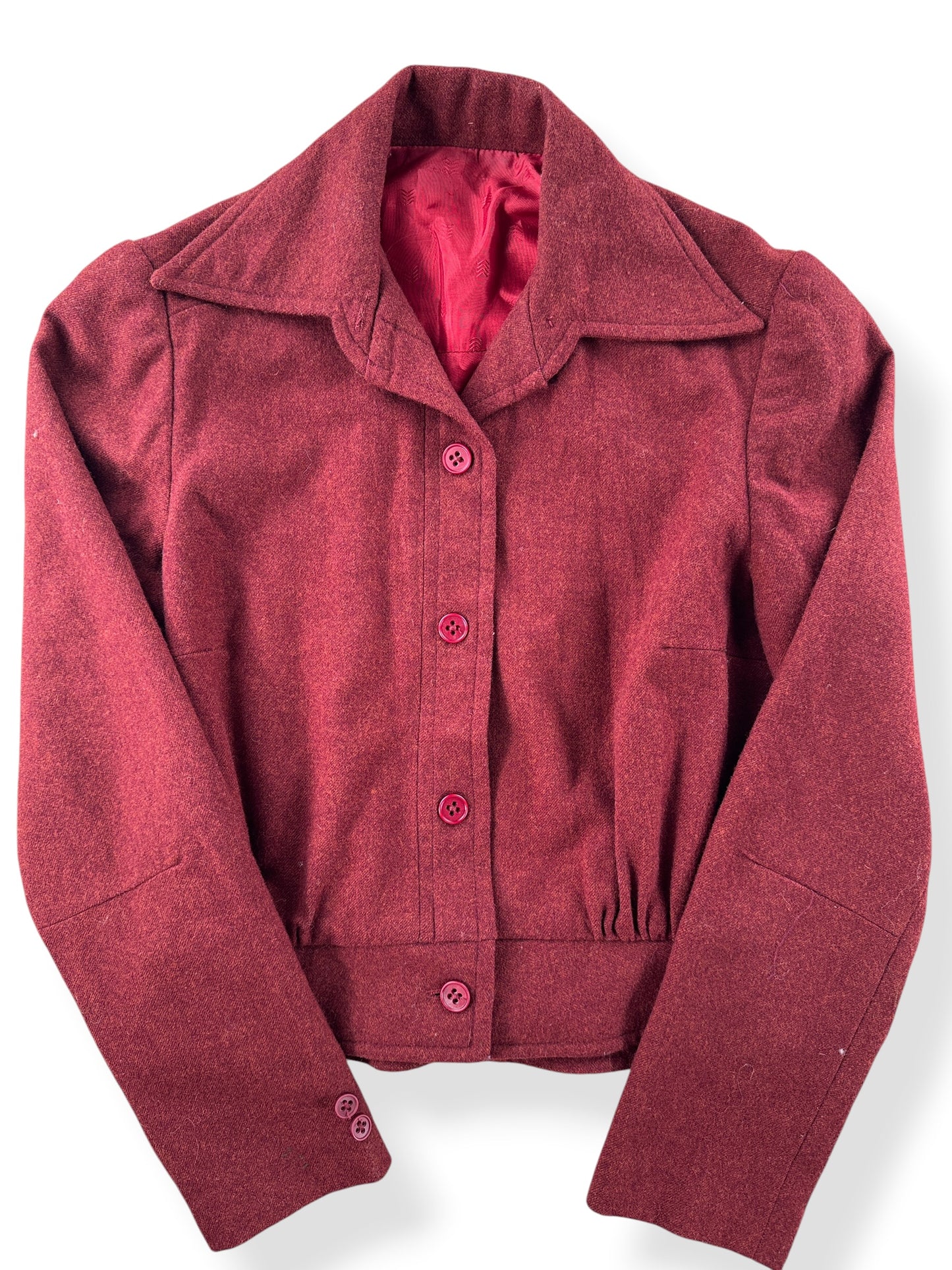 Close-up of Vintage Ladies Burgundy Wool Jacket SZ S