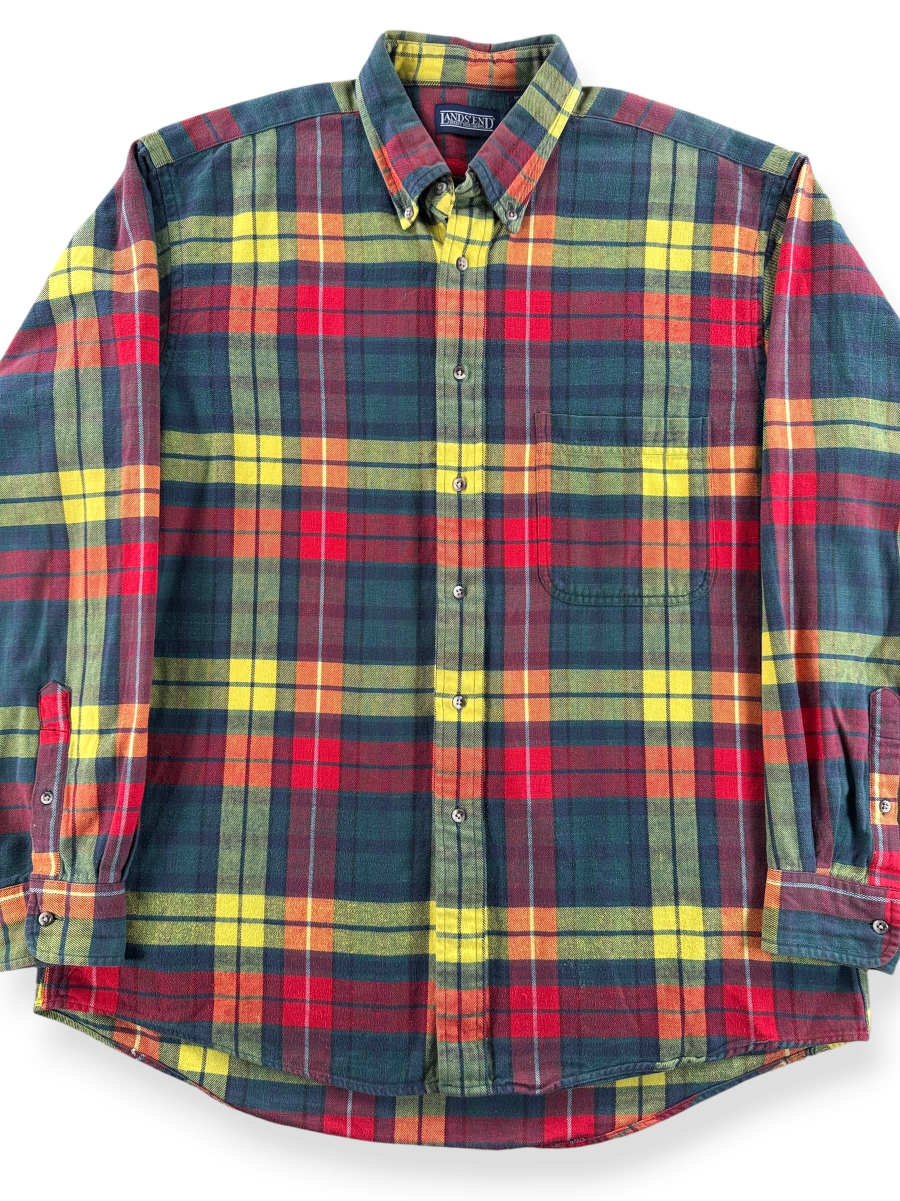 Front Close Up of Vintage Land's End Cotton Flannel SZ L