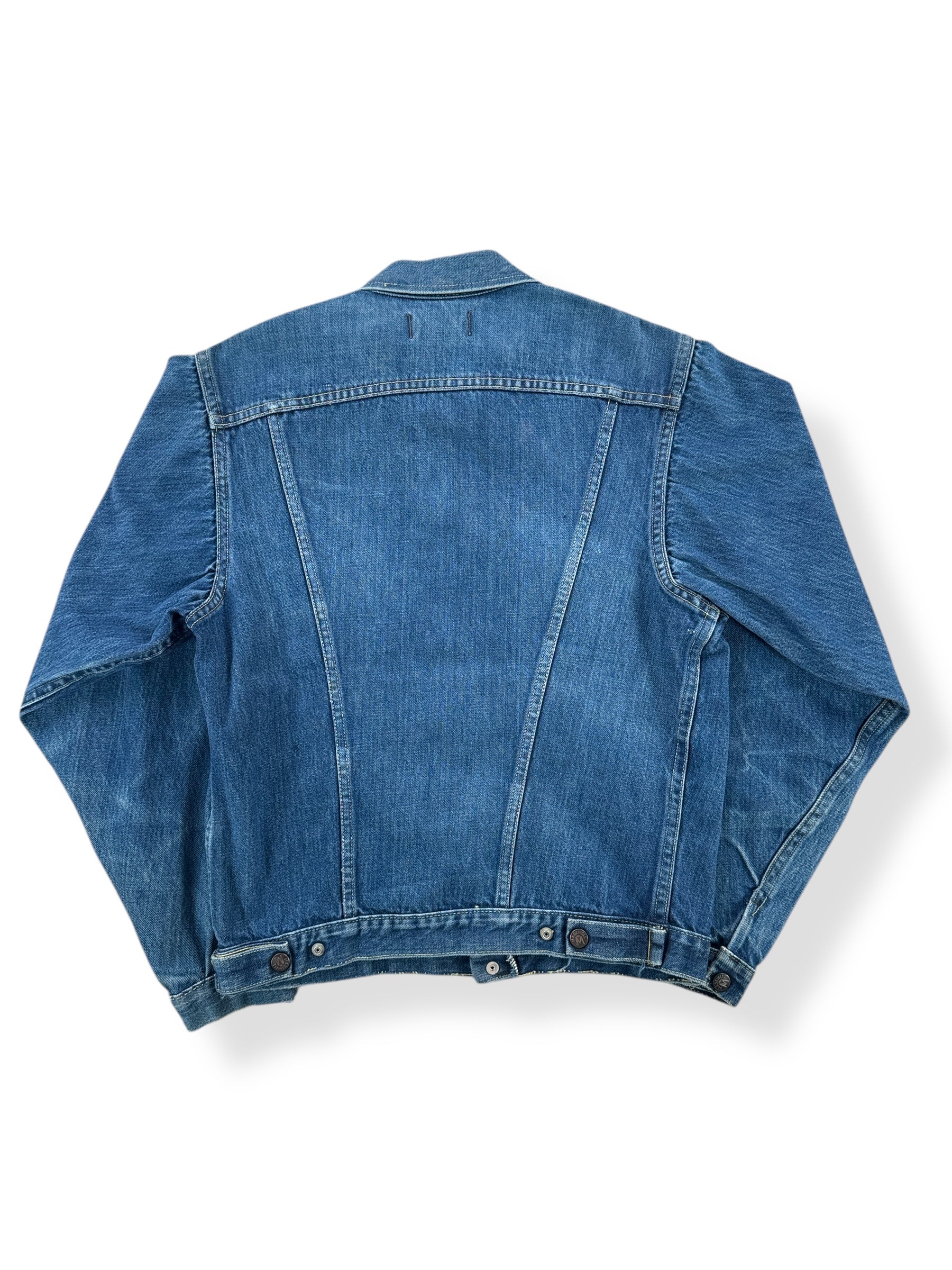 Back of Vintage Green Line Selvedge Madewell Denim Trucker Jacket SZ S