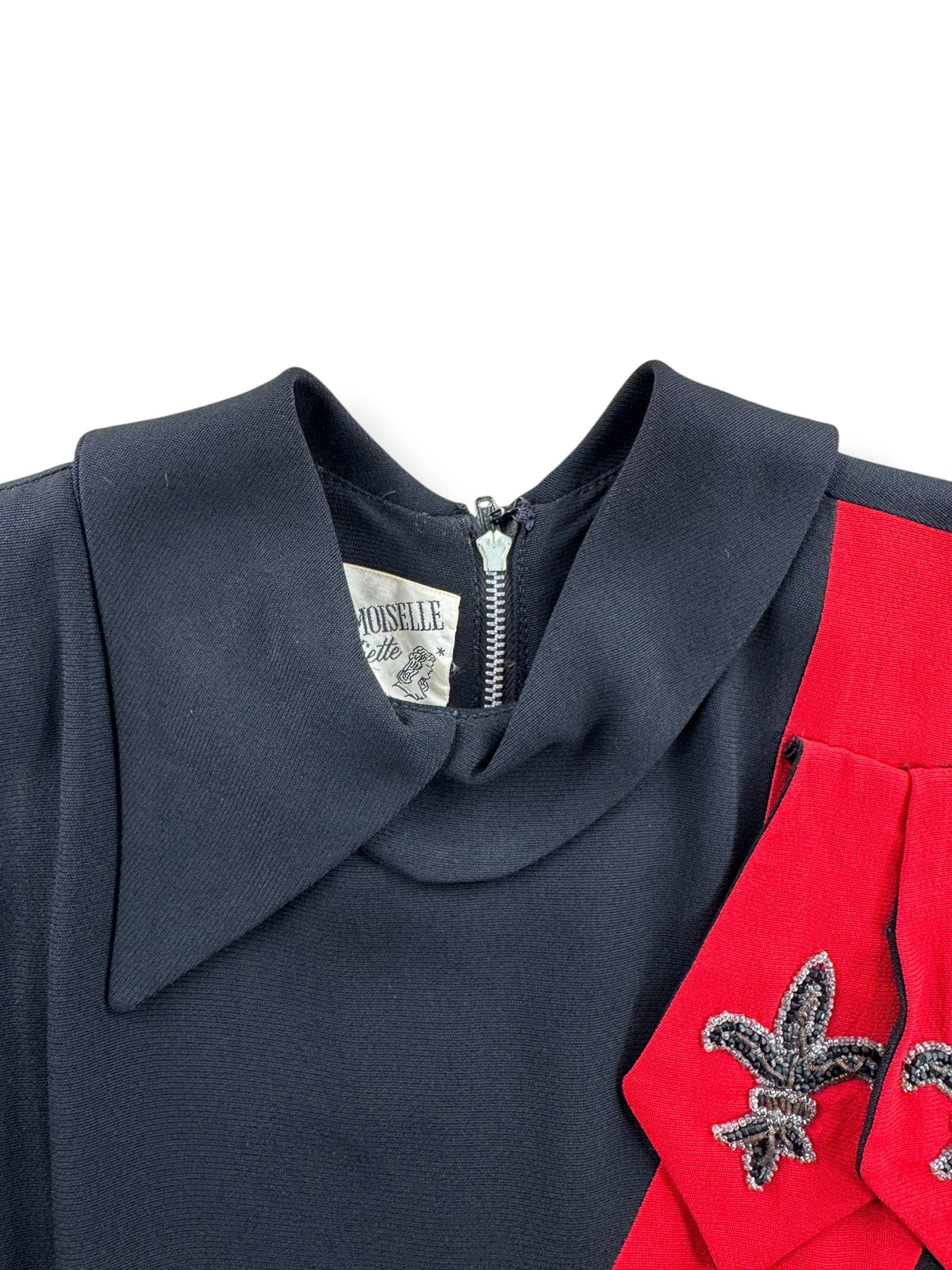 Collar on Vintage 40s Rayon Beaded Fluer De Lis Dress SZ S