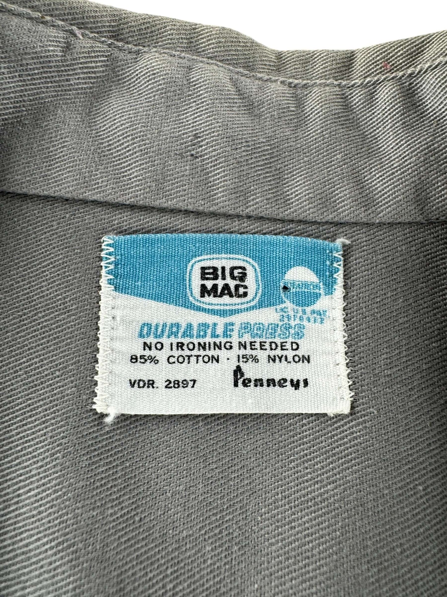 Label on Vintage Grey Big Mac Work Shirt SZ XL