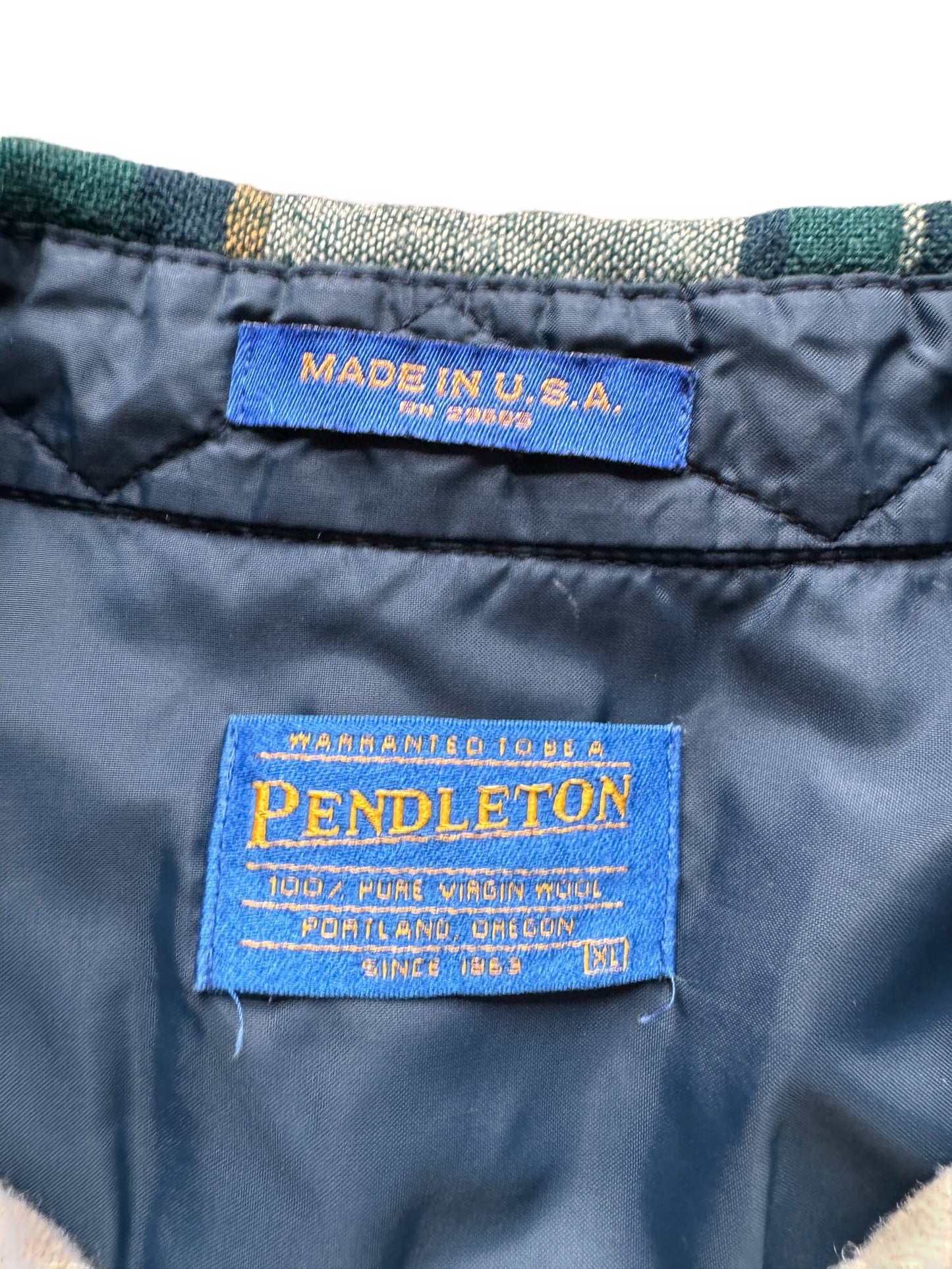 tag on Vintage Pendleton Green/Cream Wool Flannel SZ XL