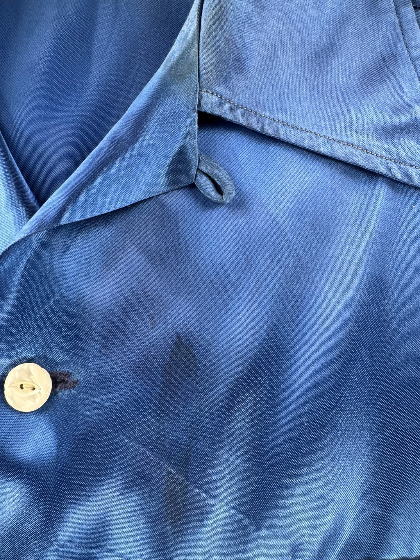 Loop Collar on Vintage Blue Satin Loop Collar Shirt SZ M