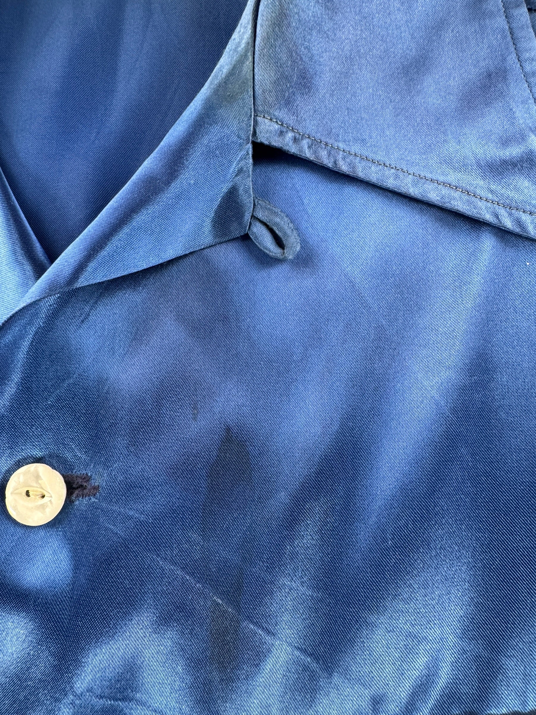 Loop Collar on Vintage Blue Satin Loop Collar Shirt SZ M