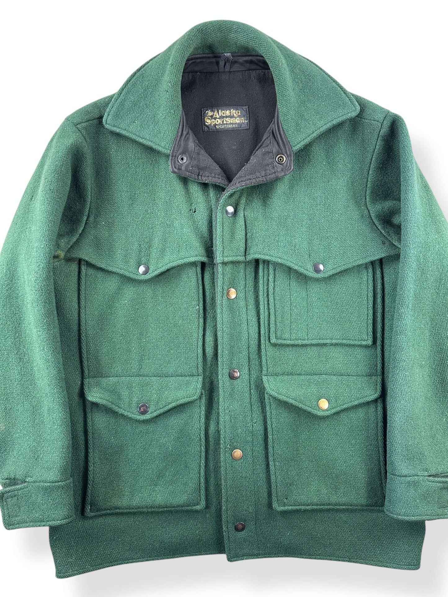 Front Close Up of Vintage Alaska Sportsman Green Cruiser Jacket SZ M