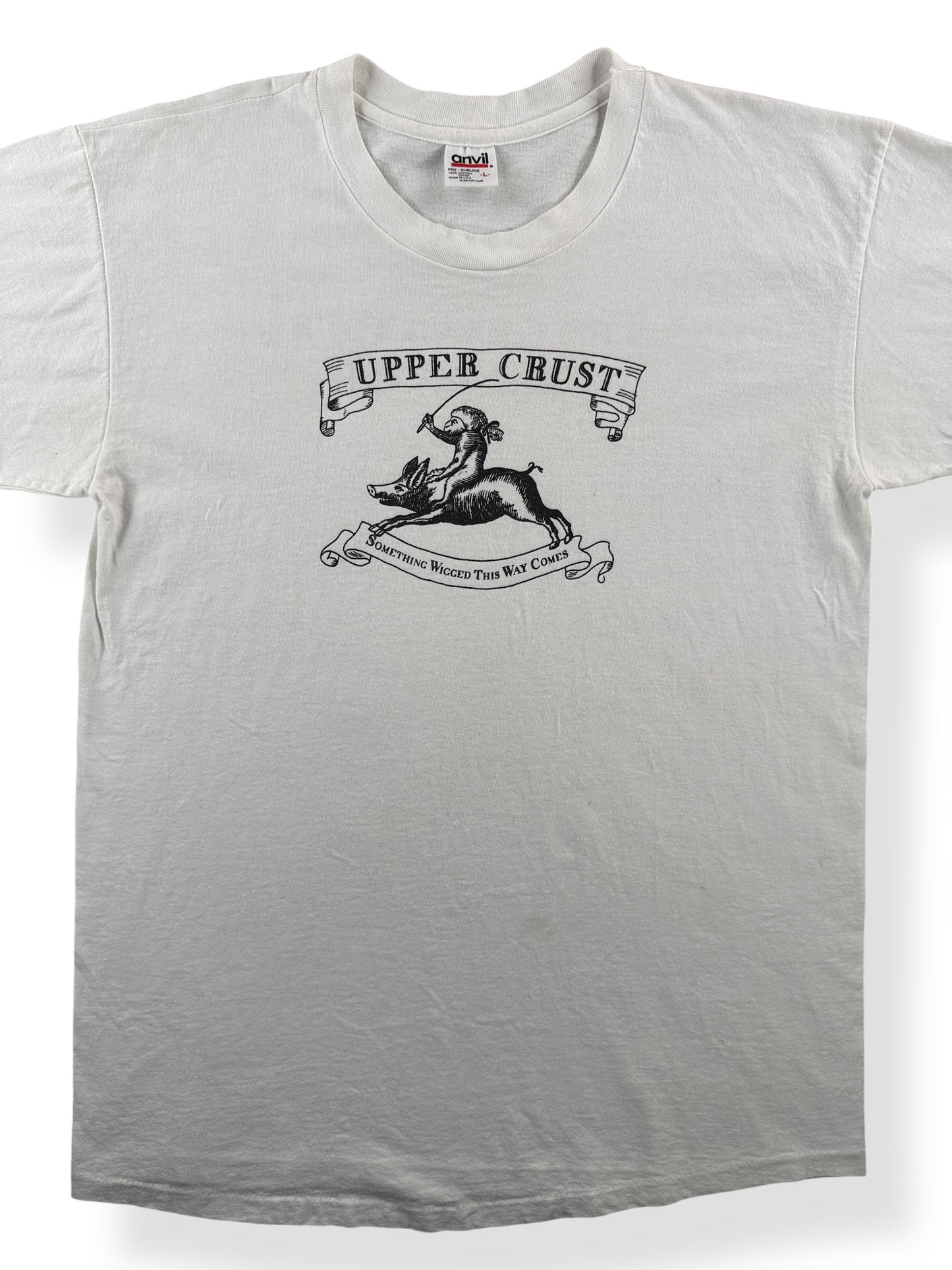 Front Close Up of Vintage Upper Crust Something Wigged This Way Comes Tee SZ L