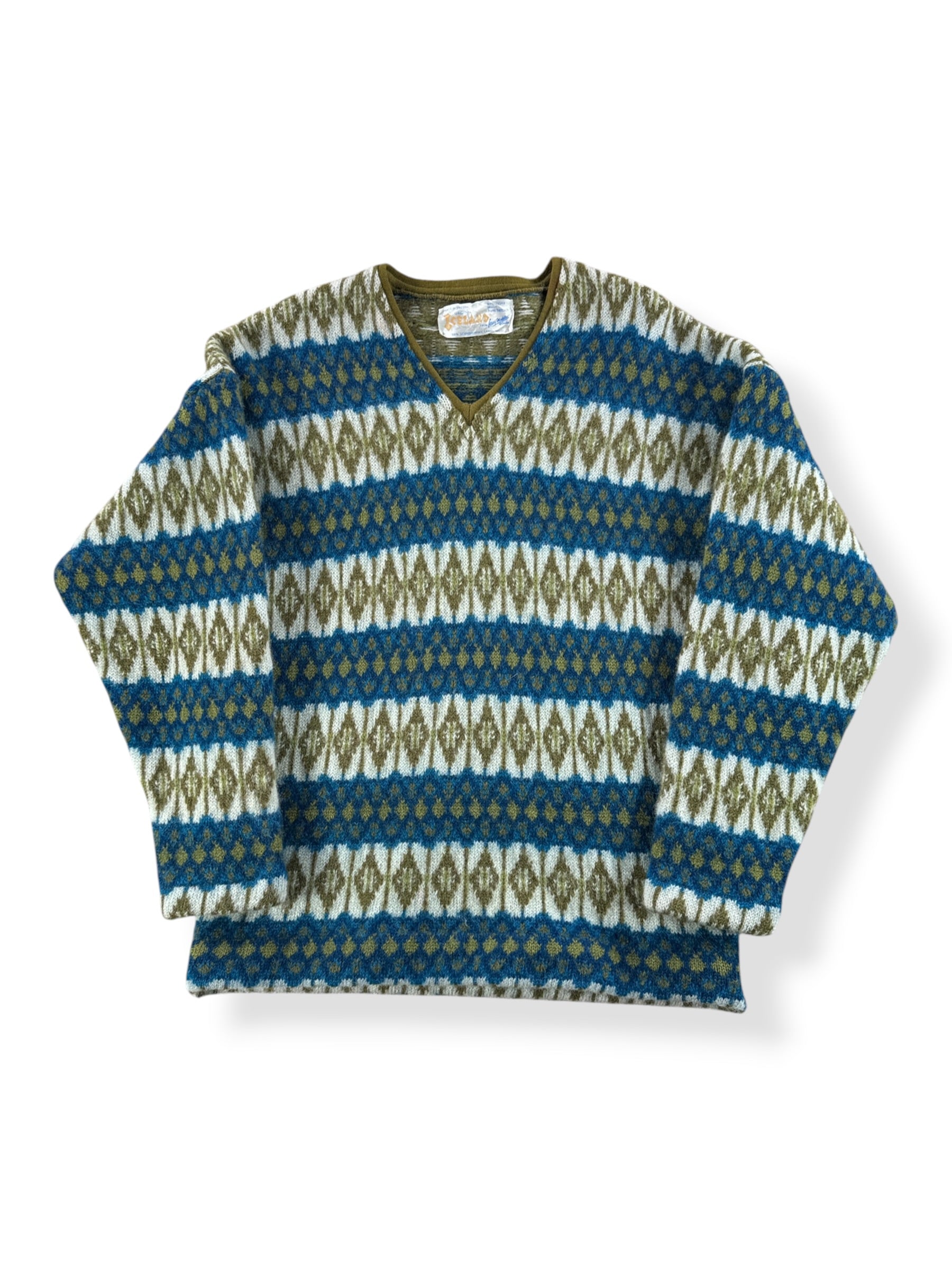 Front of Vintage Iceland Green & Blue Sweater SZ XS