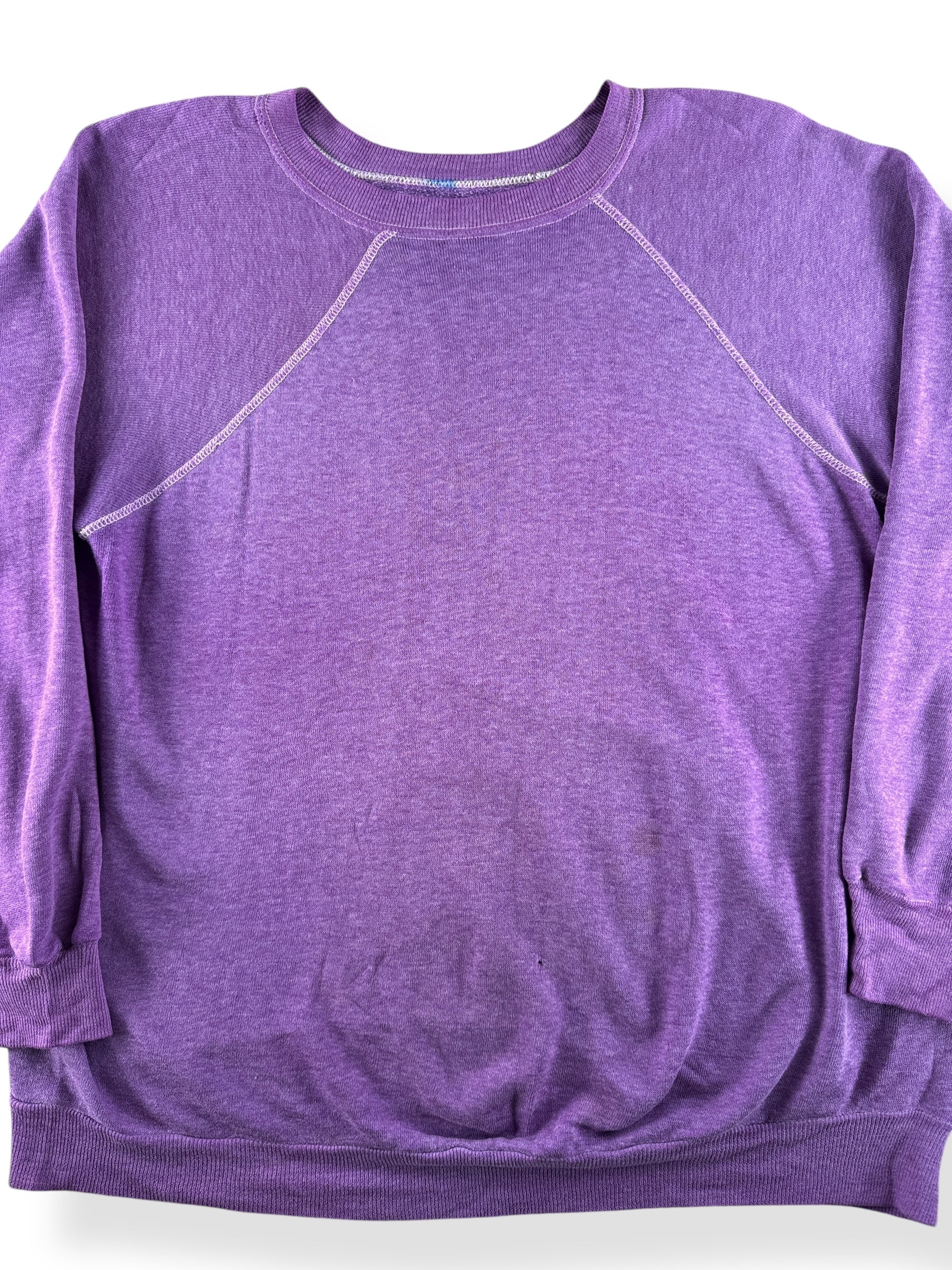 Front Close Up of Vintage Purple Blank Crewneck SZ XL