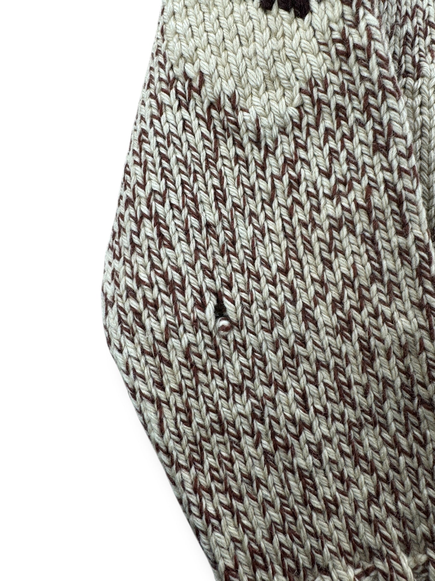 Small Hole on Sleeve of Vintage Mary Maxim Beagle Cowichan Style Sweater SZ M