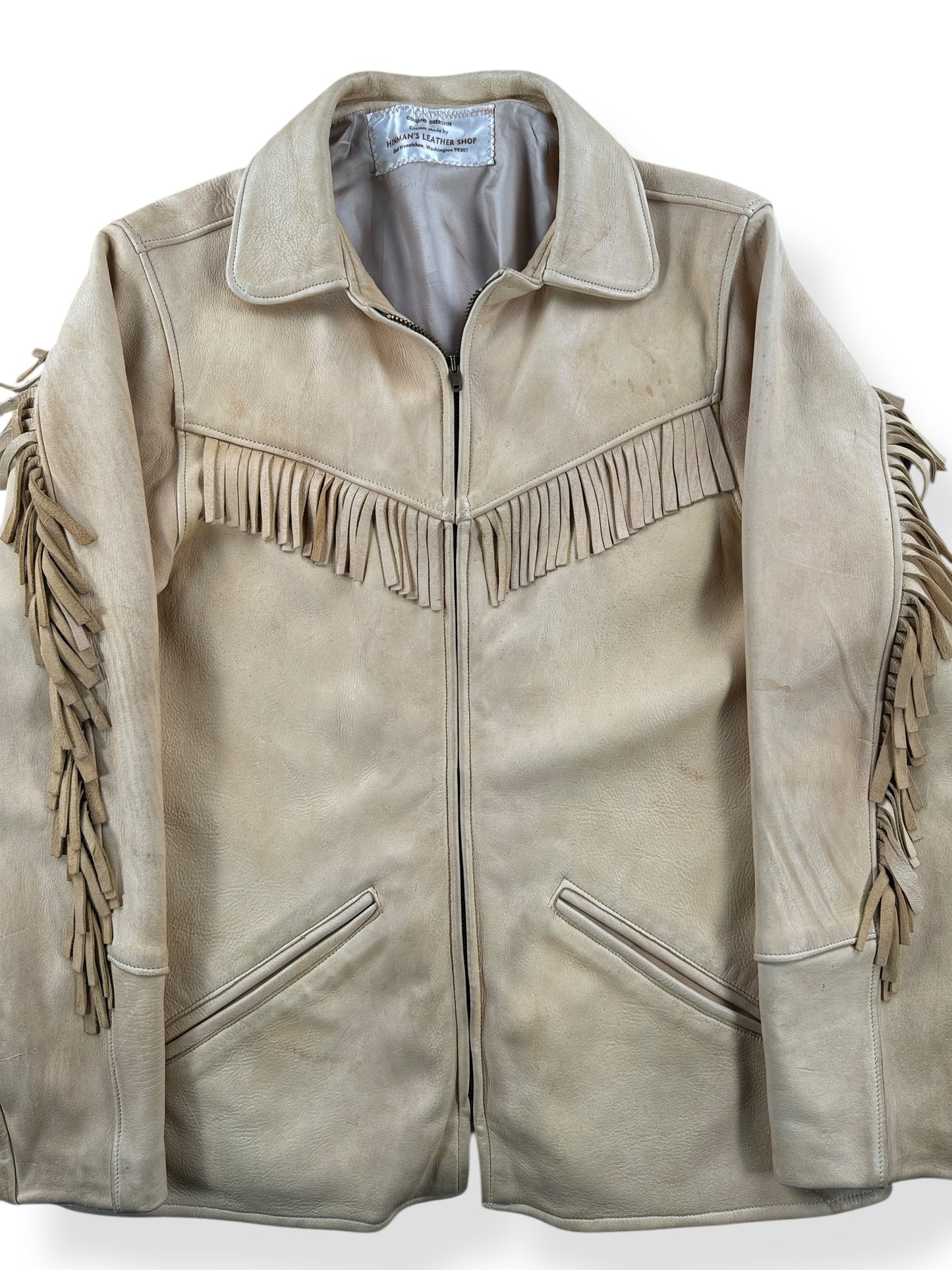 Front Close Up of Vintage Fringed Doeskin Jacket SZ M