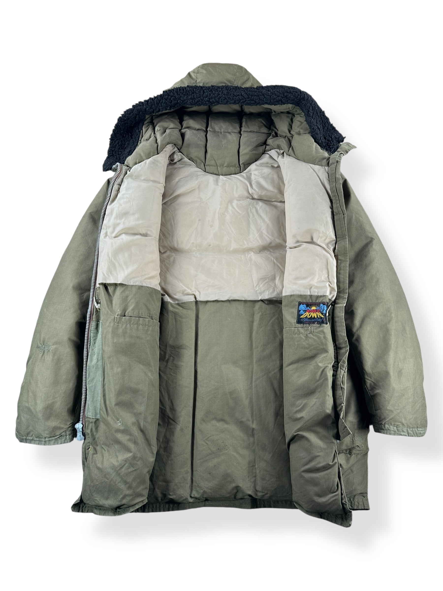 Inside of Vintage Eddie Bauer Down Blizzard Proof Green Parka SZ M