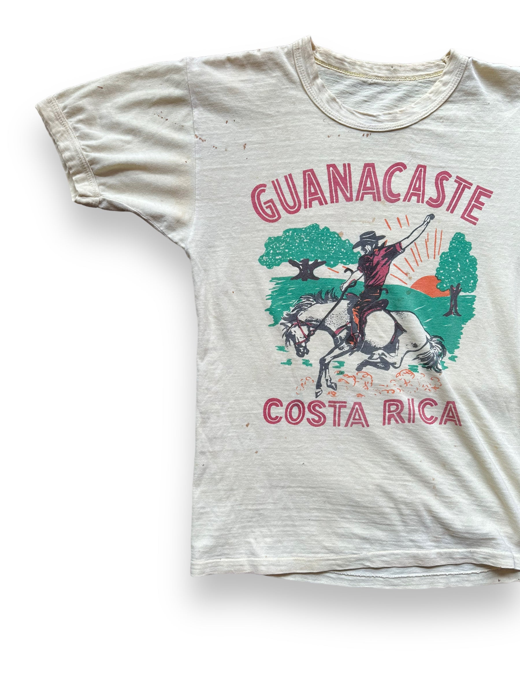 Front Right Side View of Vintage Costa Rica Guanacaste Tourist Tee SZ M | Vintage Screen Printed Tees Seattle | Barn Owl Vintage Goods