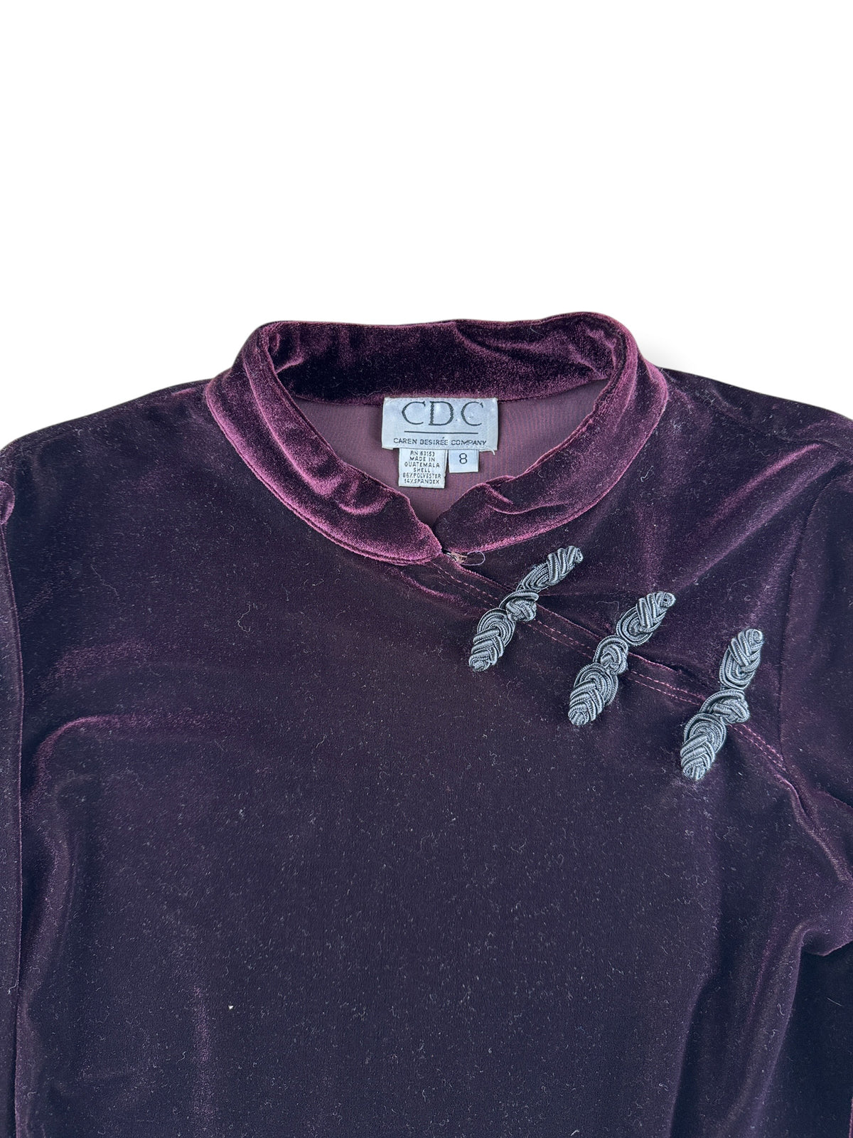 Collar and clasps on Vintage Burgundy Velvet Midi Dress SZ M