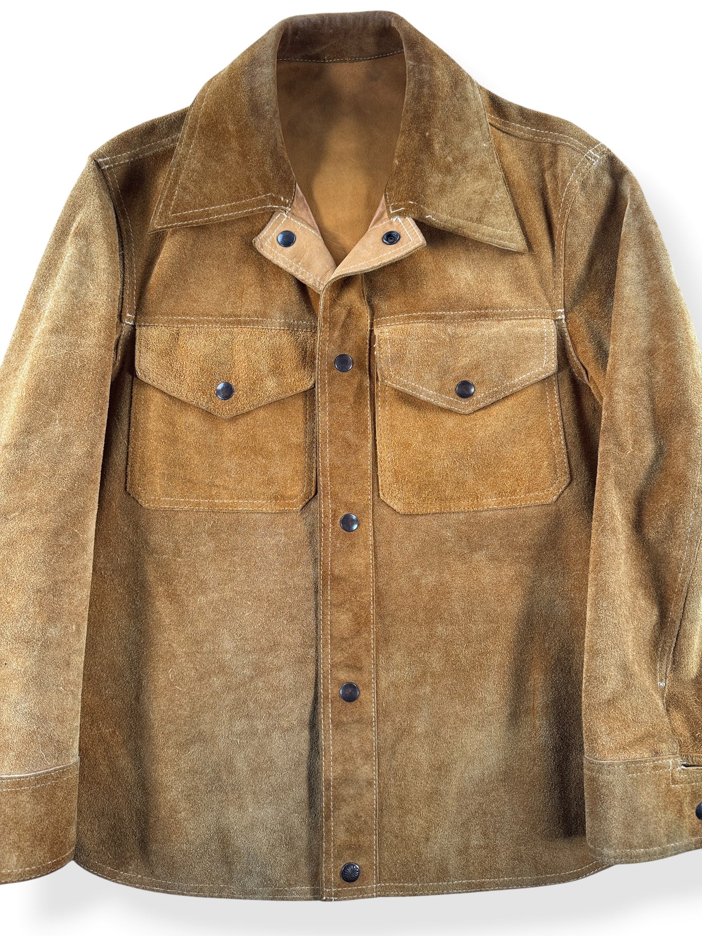 Front Close Up of Vintage Reversible Suede Shirt Jac SZ S