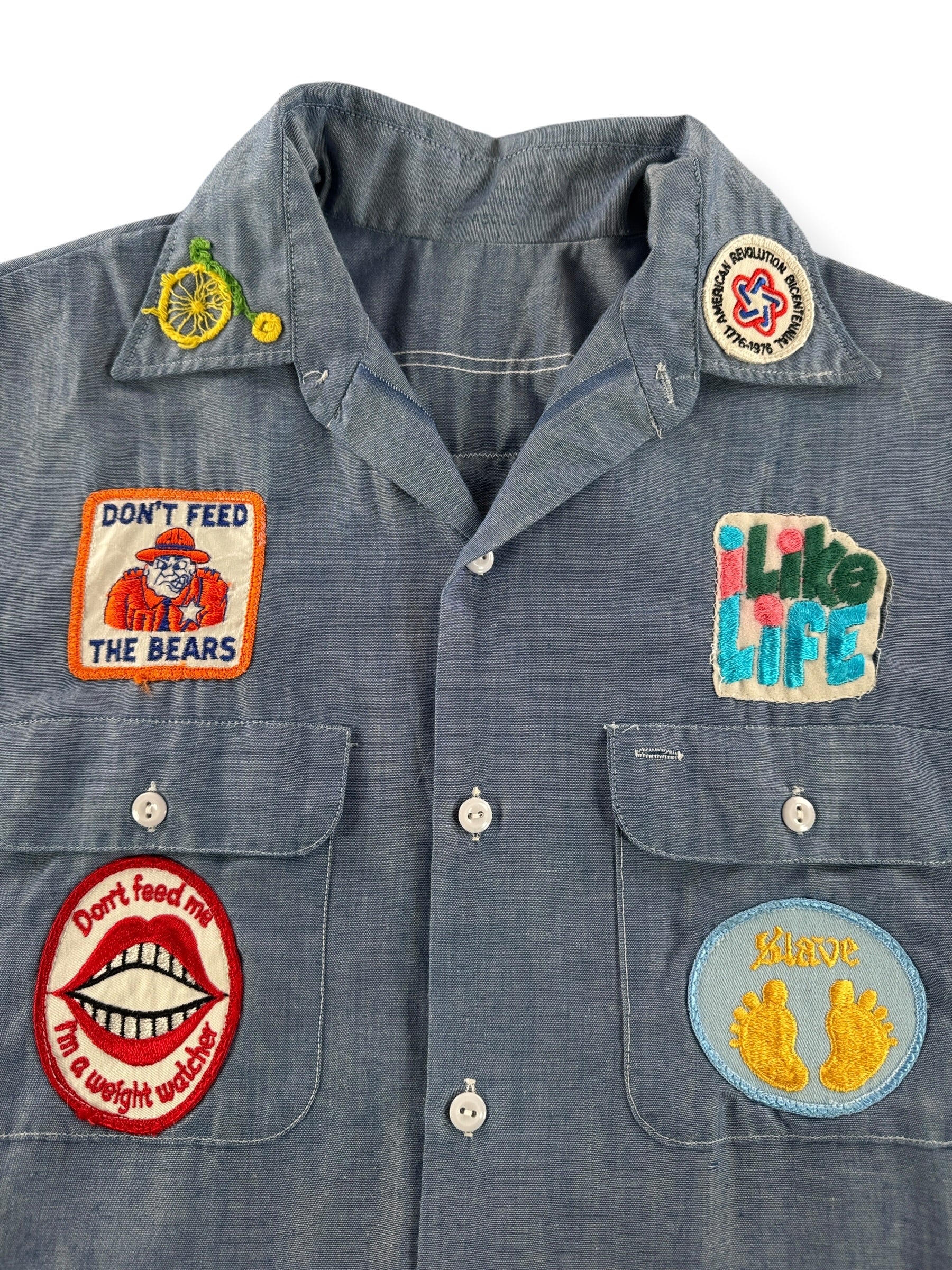 Patches on Vintage Patched Chambray Shirt SZ M