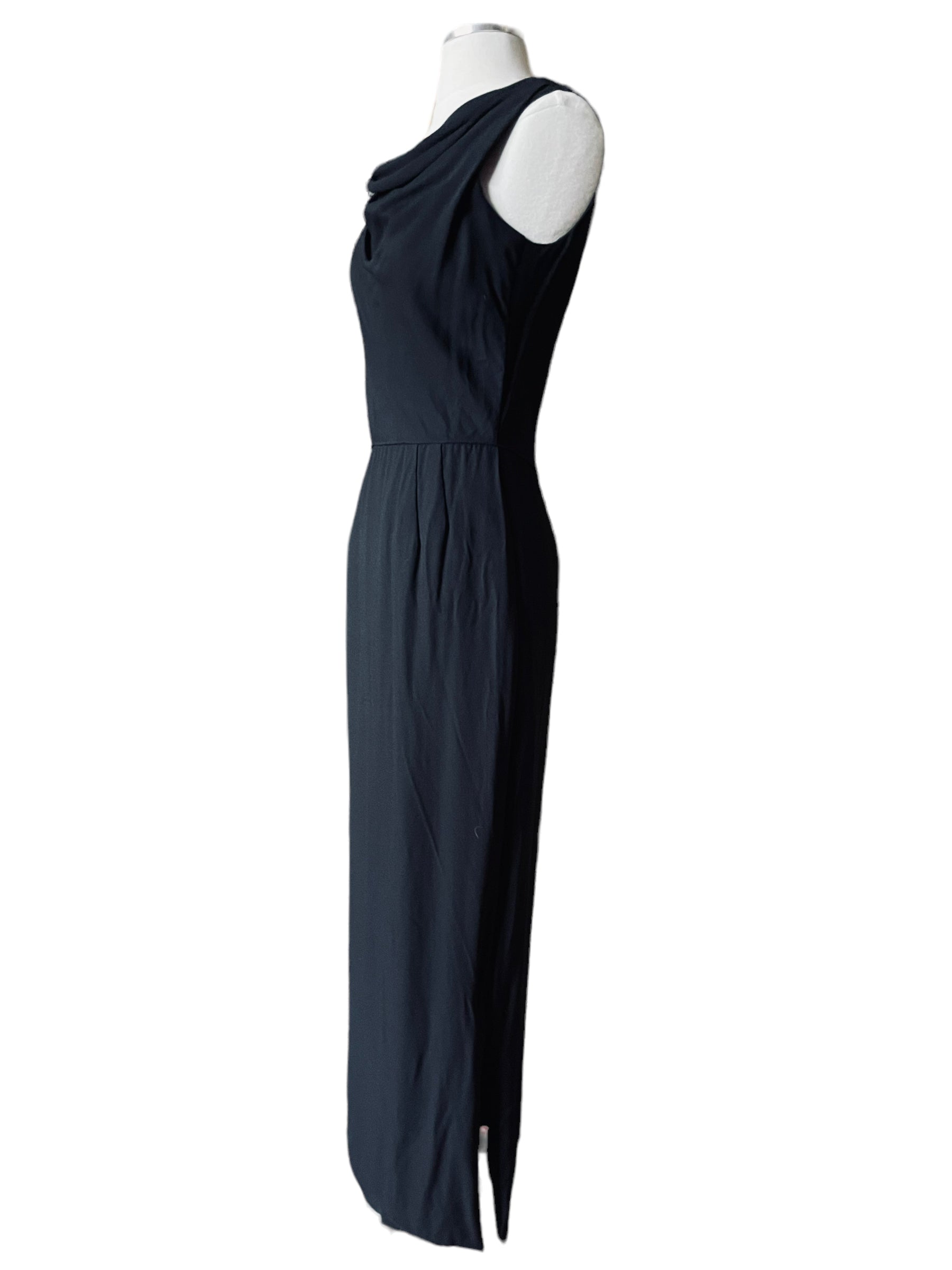 Full left side view of Vintage 1950s Alfred Werber Black Maxi Dress |  Barn Owl Vintage | Seattle Vintage Dresses