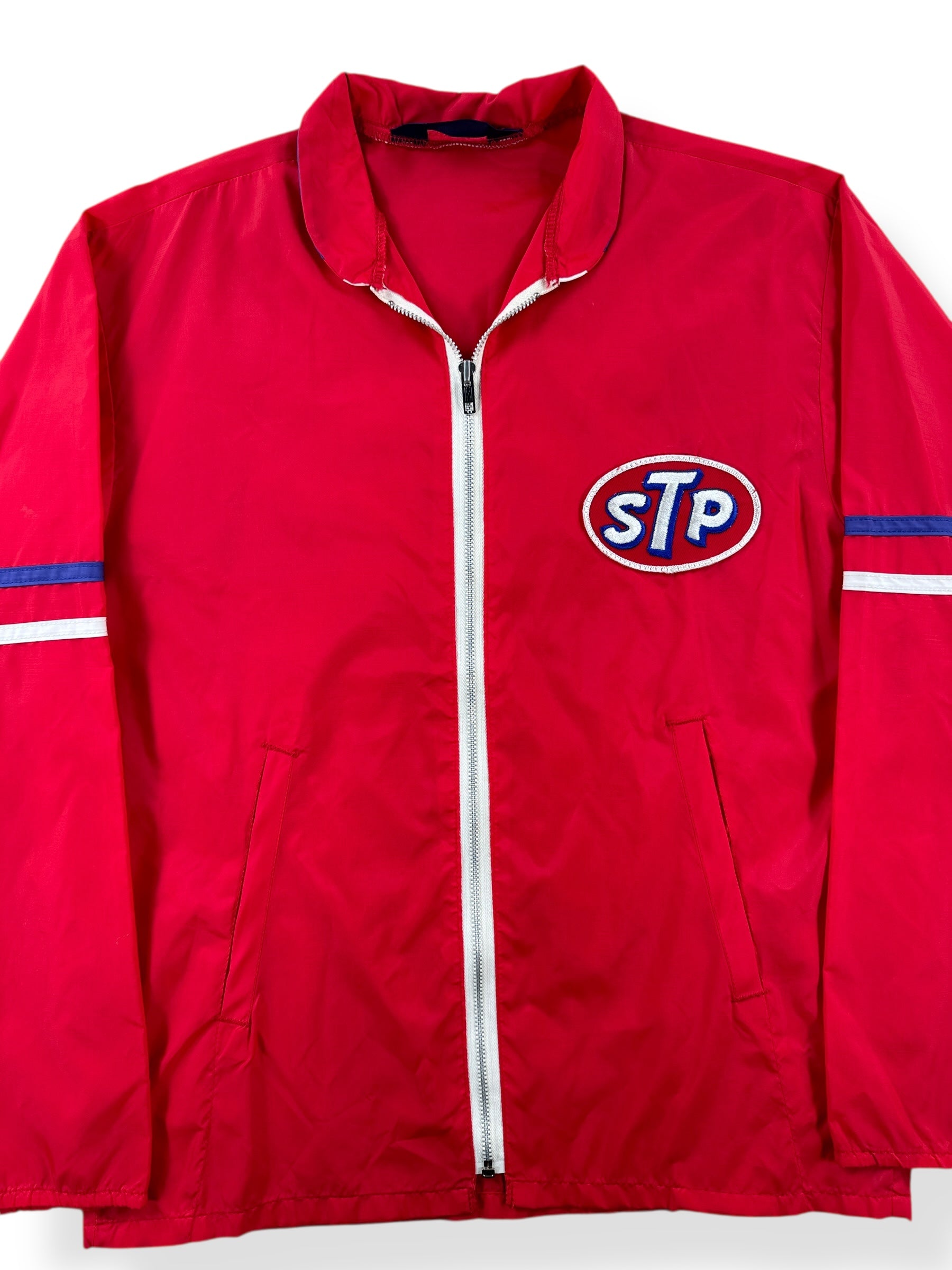Front Close Up of Vintage STP Nylon Racing Jacket SZ M