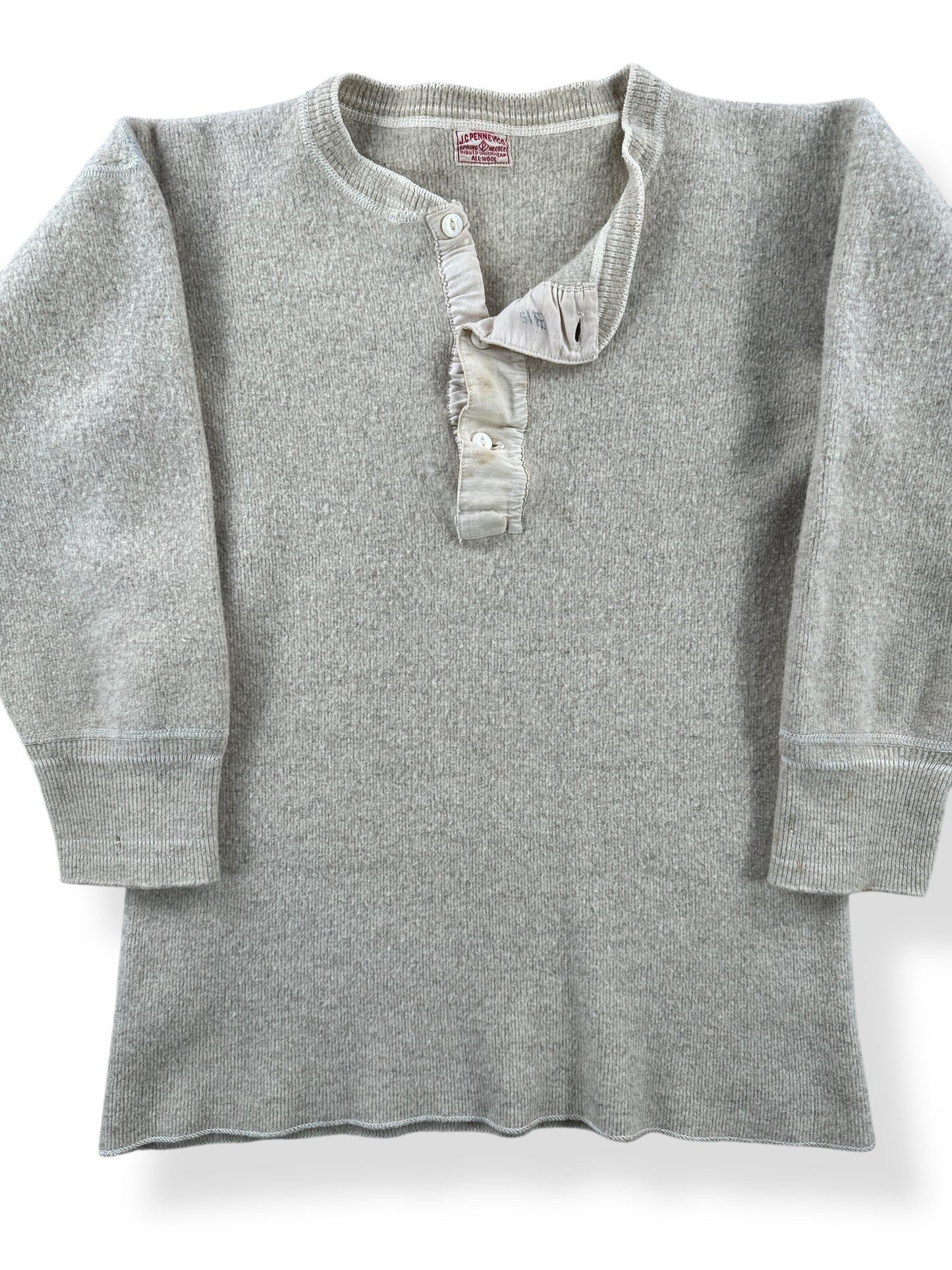 Front Close Up of Vintage JC Penney Wool Henley SZ S