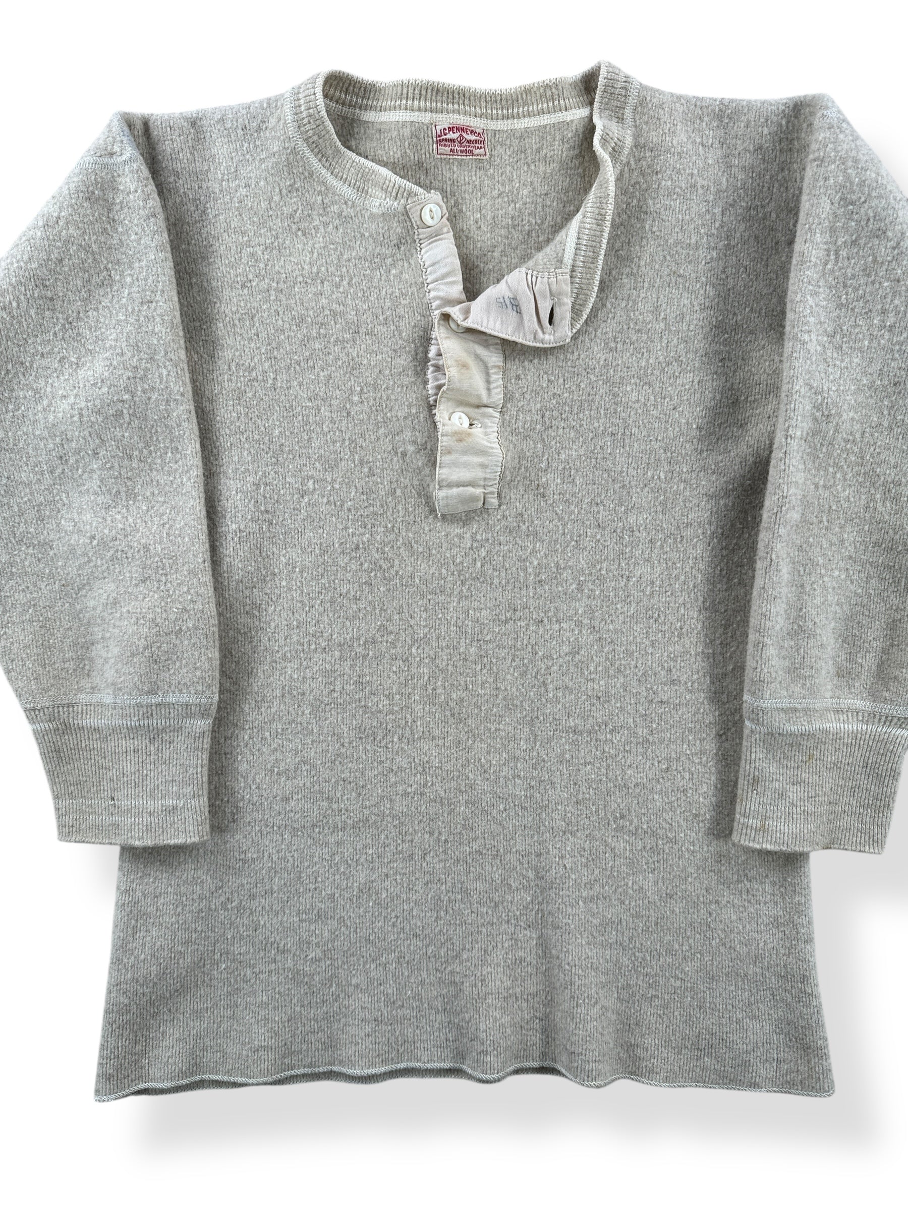 Front Close Up of Vintage JC Penney Wool Henley SZ S