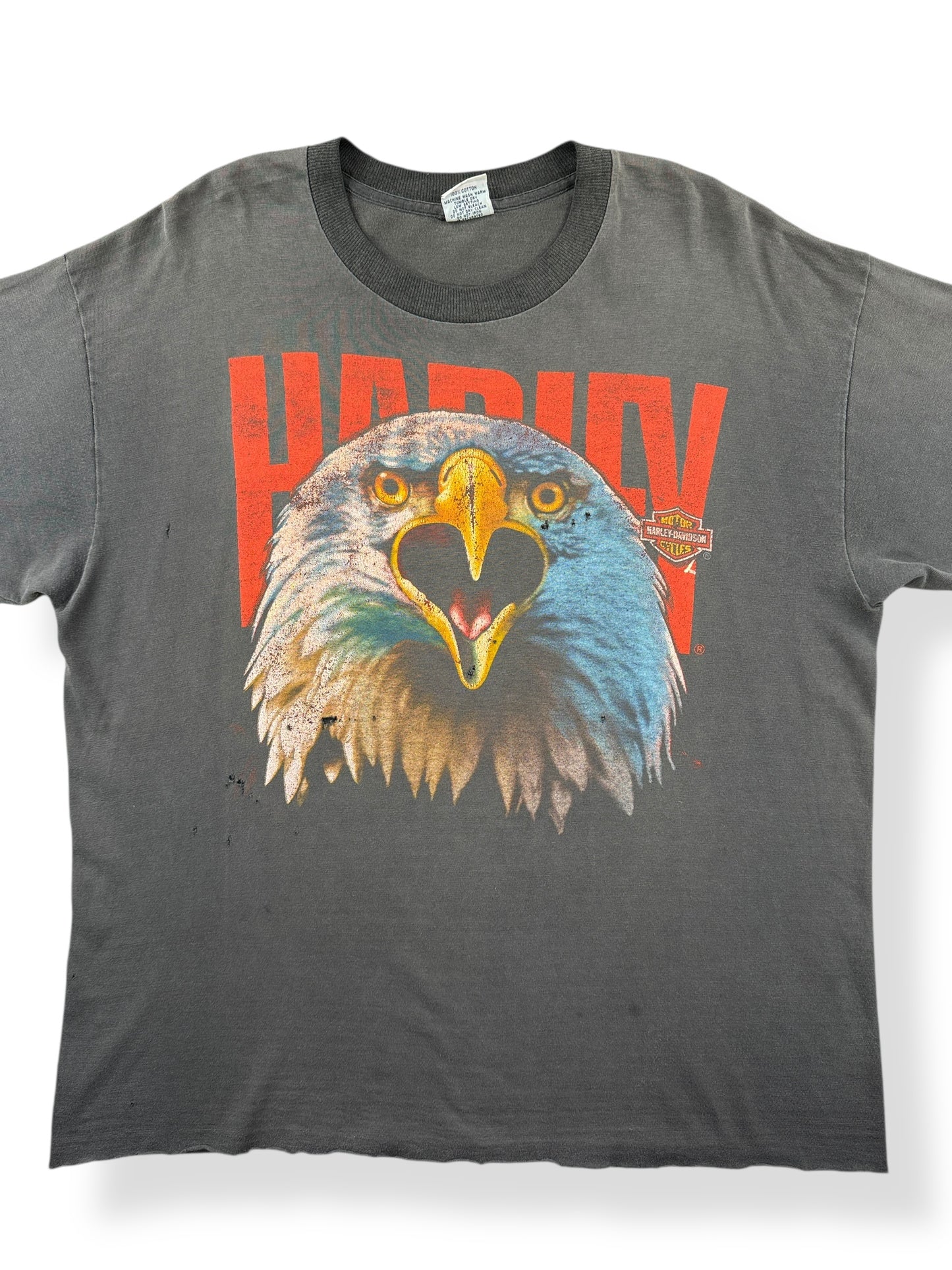 Front Close Up of Vintage 80s Era Grand Junction Harley-Davidson Eagle Tee SZ XL
