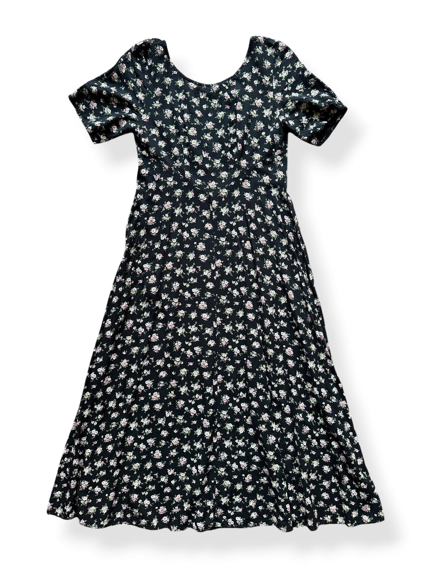 Close-up of Vintage 90s Black Floral Midi Dress SZ S