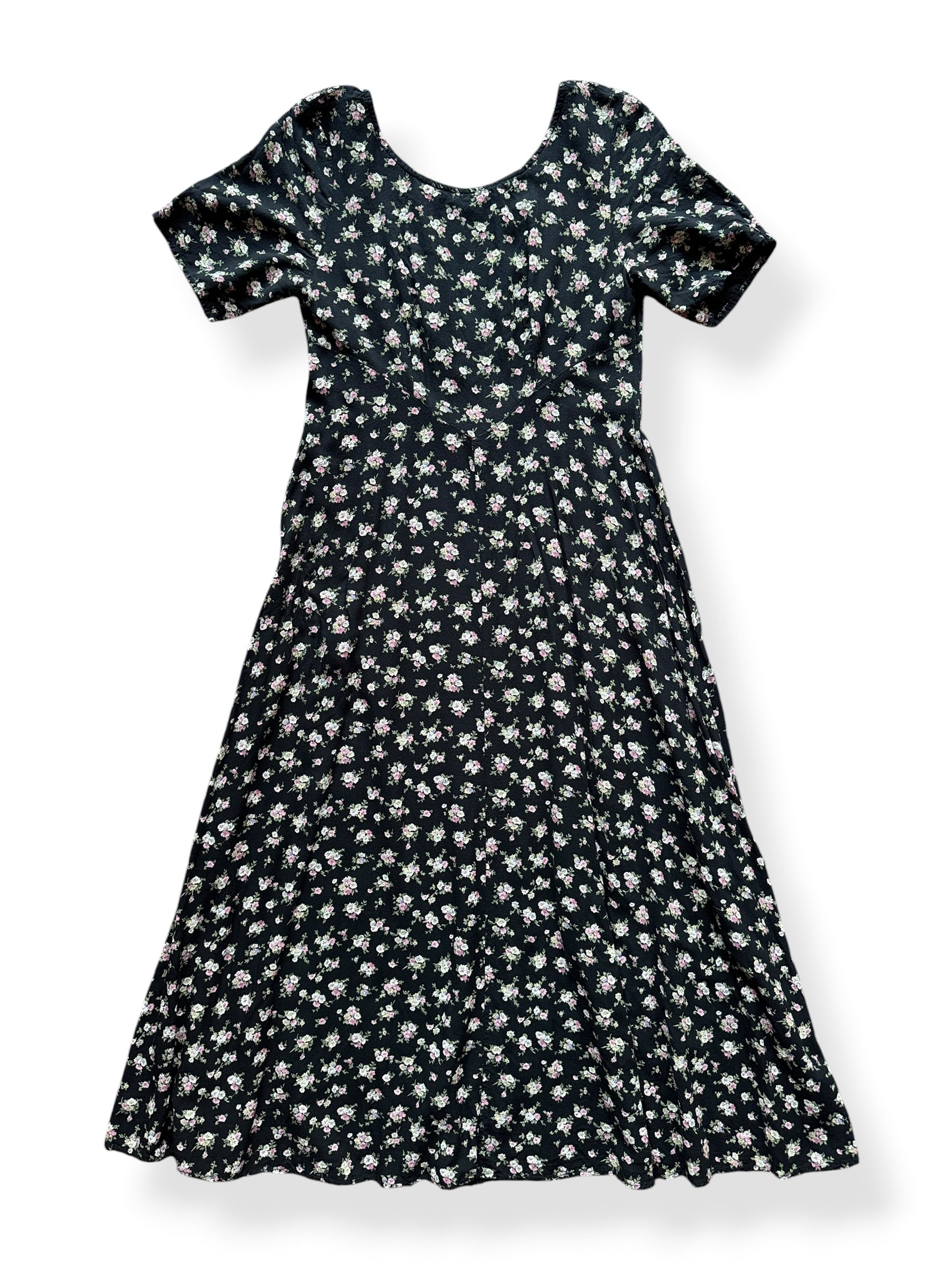 Close-up of Vintage 90s Black Floral Midi Dress SZ S