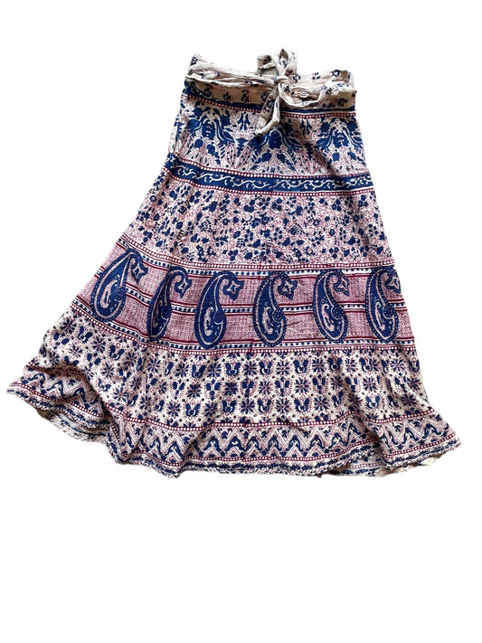Full front view of Vintage 1970s Indian Cotton Midi Wrap Skirt SZ S-L | Barn Owl Seattle Vintage | Ladies Vintage Clothing
