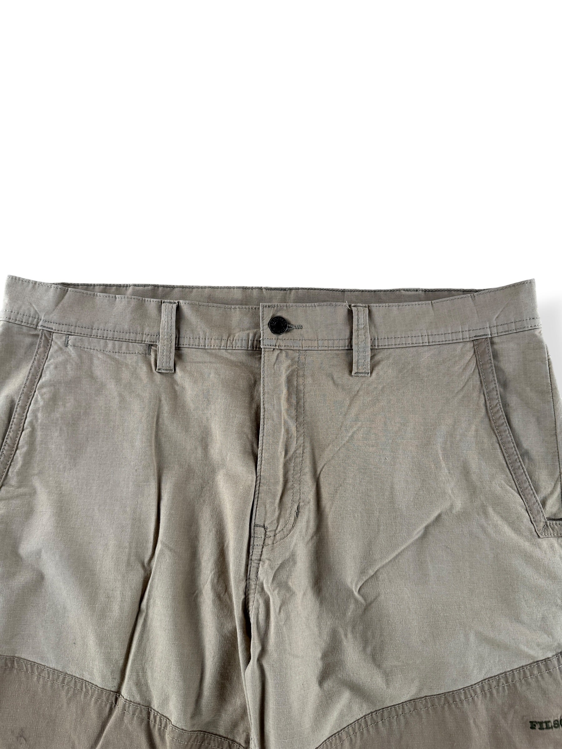 Front Close Up of Filson Khaki Upland Brush Pants W36 (Fits W38)