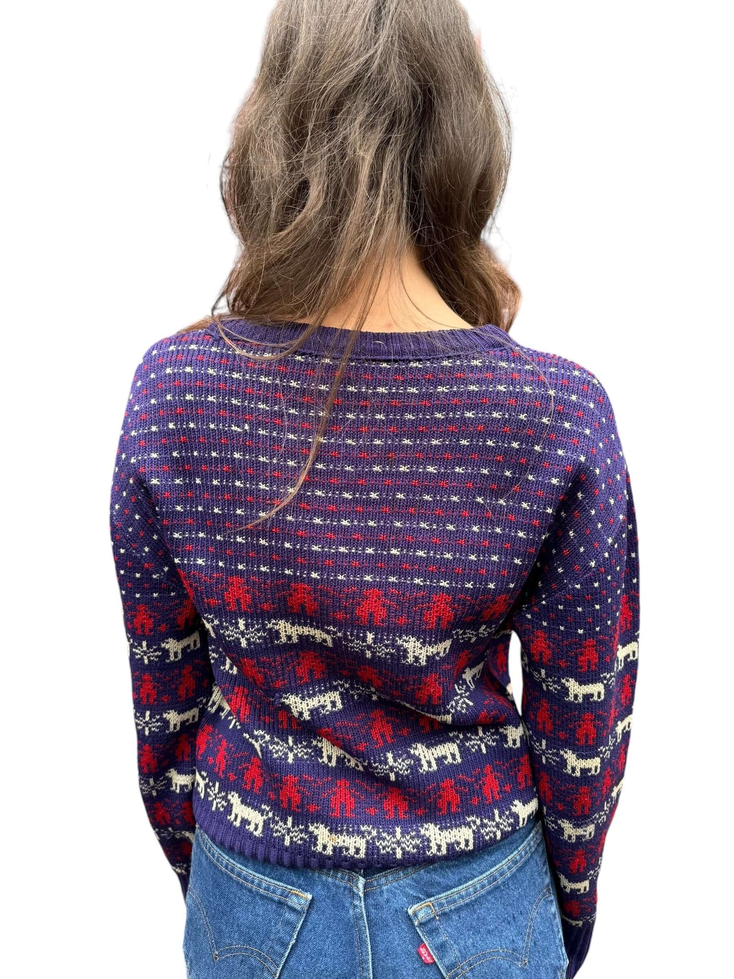 Back model view of 1950s Novelty Animal Sweater M